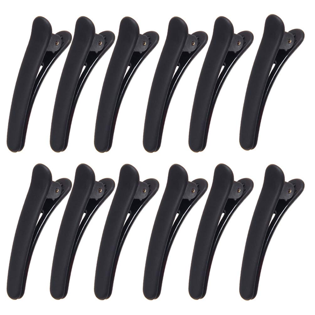 12 Pcs Matt Black Styling Hair Clips Plastic Alligator Hair Clips Professional Hair Clamp for Salon Hair Styling Sectioning (Sma