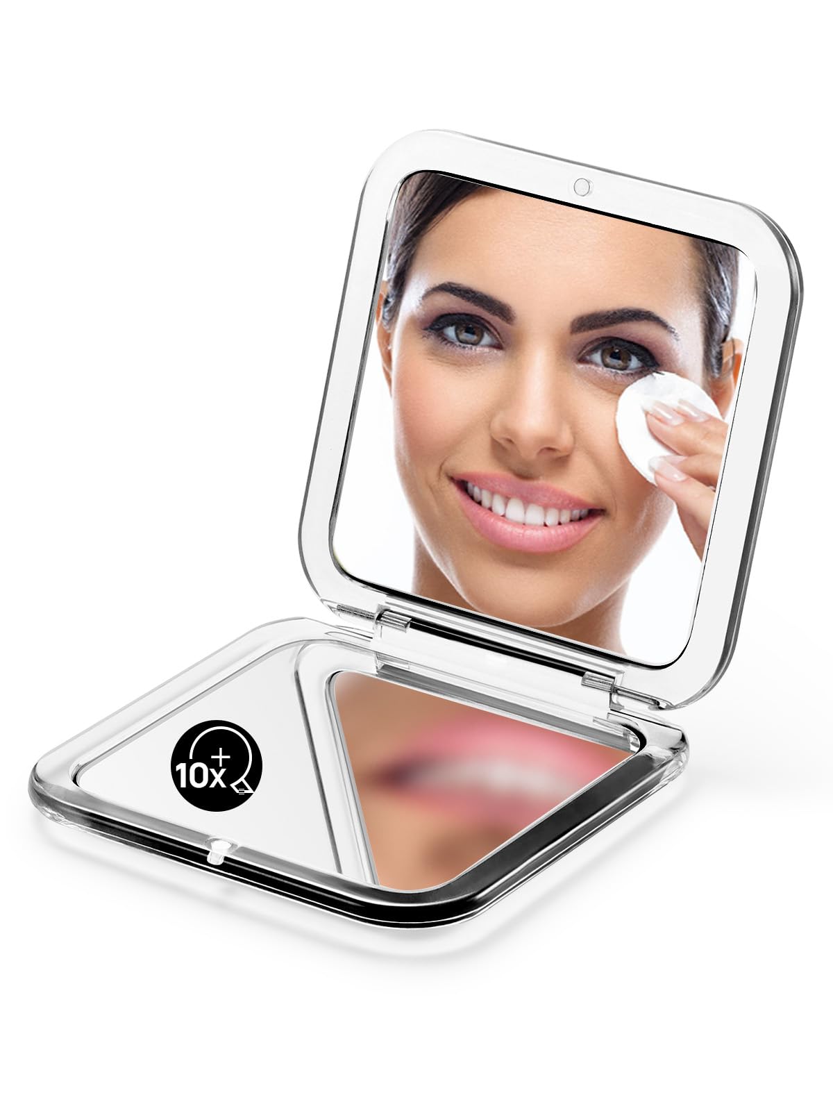 Omiro Folding Compact Mirror, 1X/10X(300R) Magnification 3    Pocket Size Square Hand Mirror For Travel Makeup (Transparent Blac