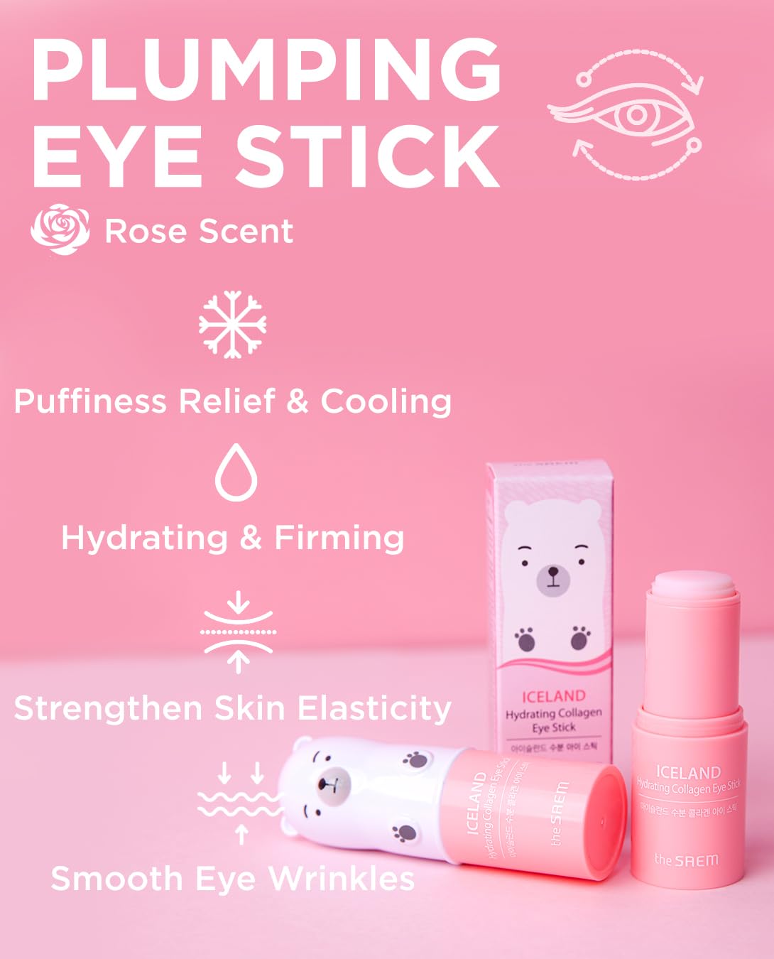 The Saem Iceland Hydrating Collagen Eye Stick - Anti-Wrinkle Moisturizing Eye Balm For Saggy Skin - Under Eye Treatment - Balm T