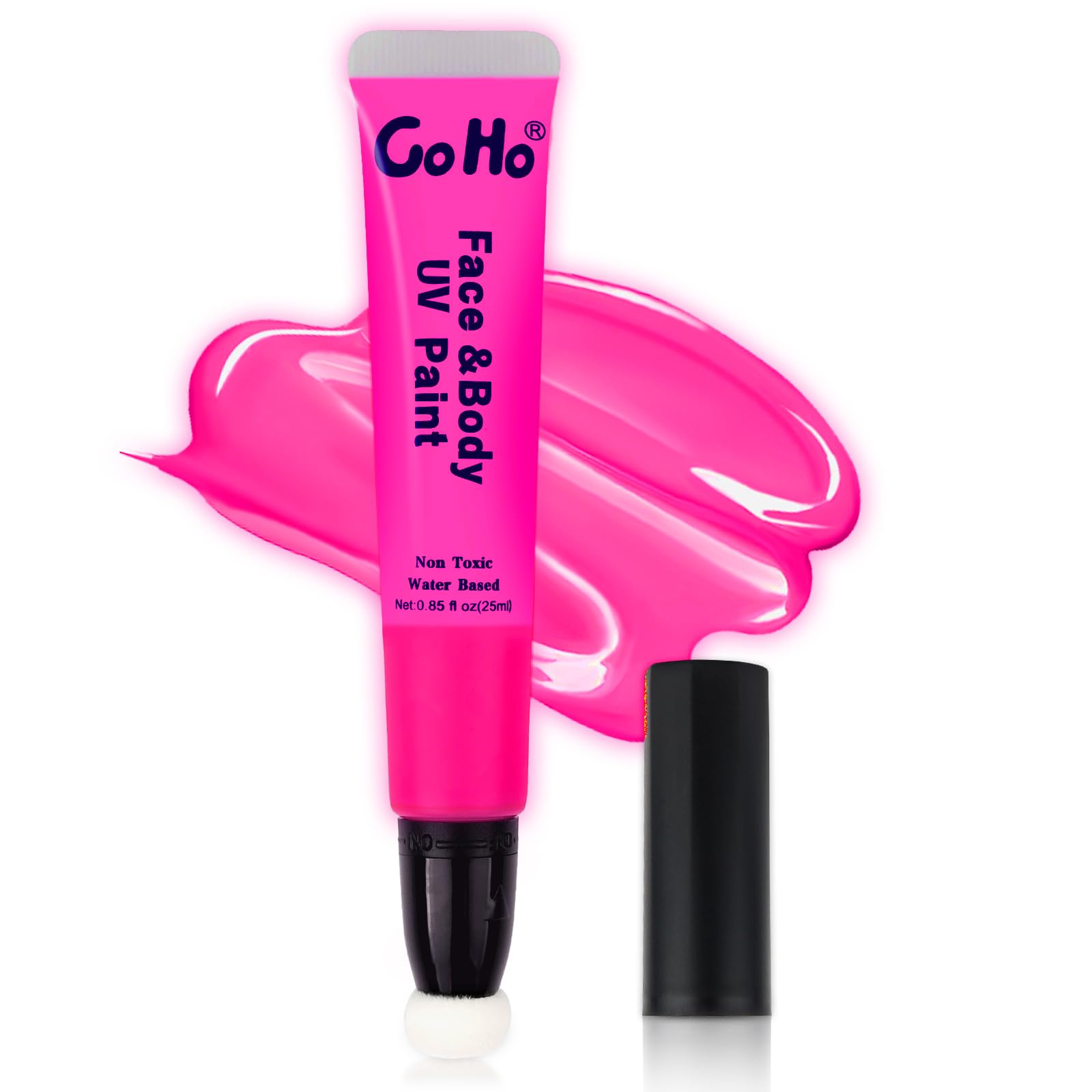 Go Ho Uv Blacklight Neon Hot Pink Face Body Paint,Water Based Bright Color Neon Fluorescent Body Paint With Cushion Applicator,G