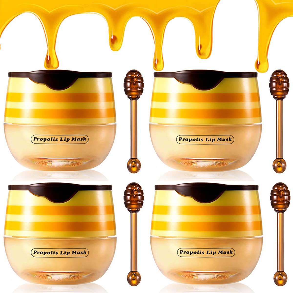 4PCS Honey Lip Balm, Vitamin E Moisturizing Propolis Sleeping Lip Mask, Effective Reduces Lip Lines Prevention Dry and Cracked L