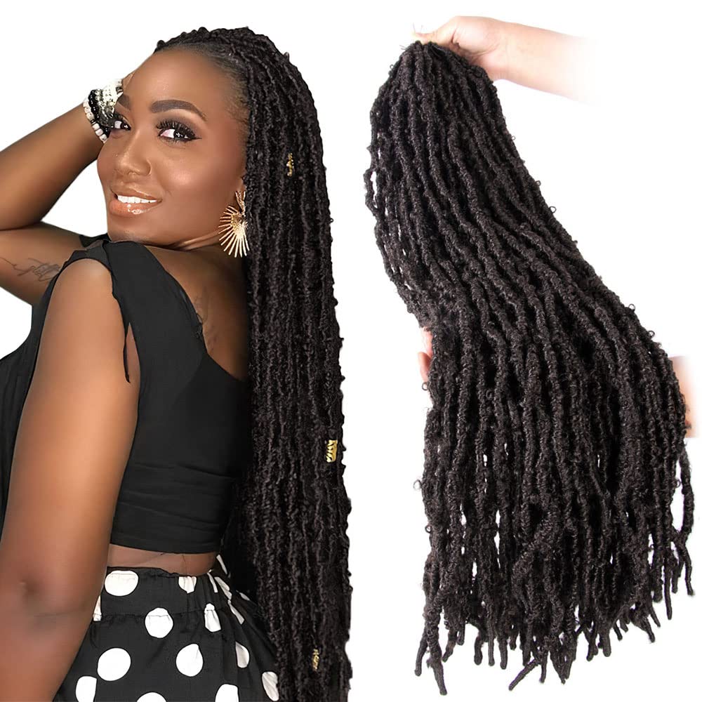 30 Inch Light Weight Butterfly Locs Crochet Hair 6 Packs Long Brown Distressed Butterfly Faux Locs Crochet Hair, 4#
