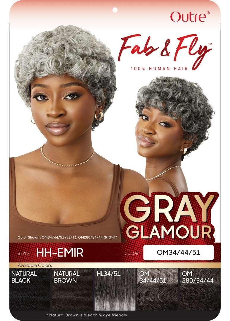 Outre Fab & Fly Full Cap Wig Gray Glamour - Human Hair - Emir (HL34/51)
