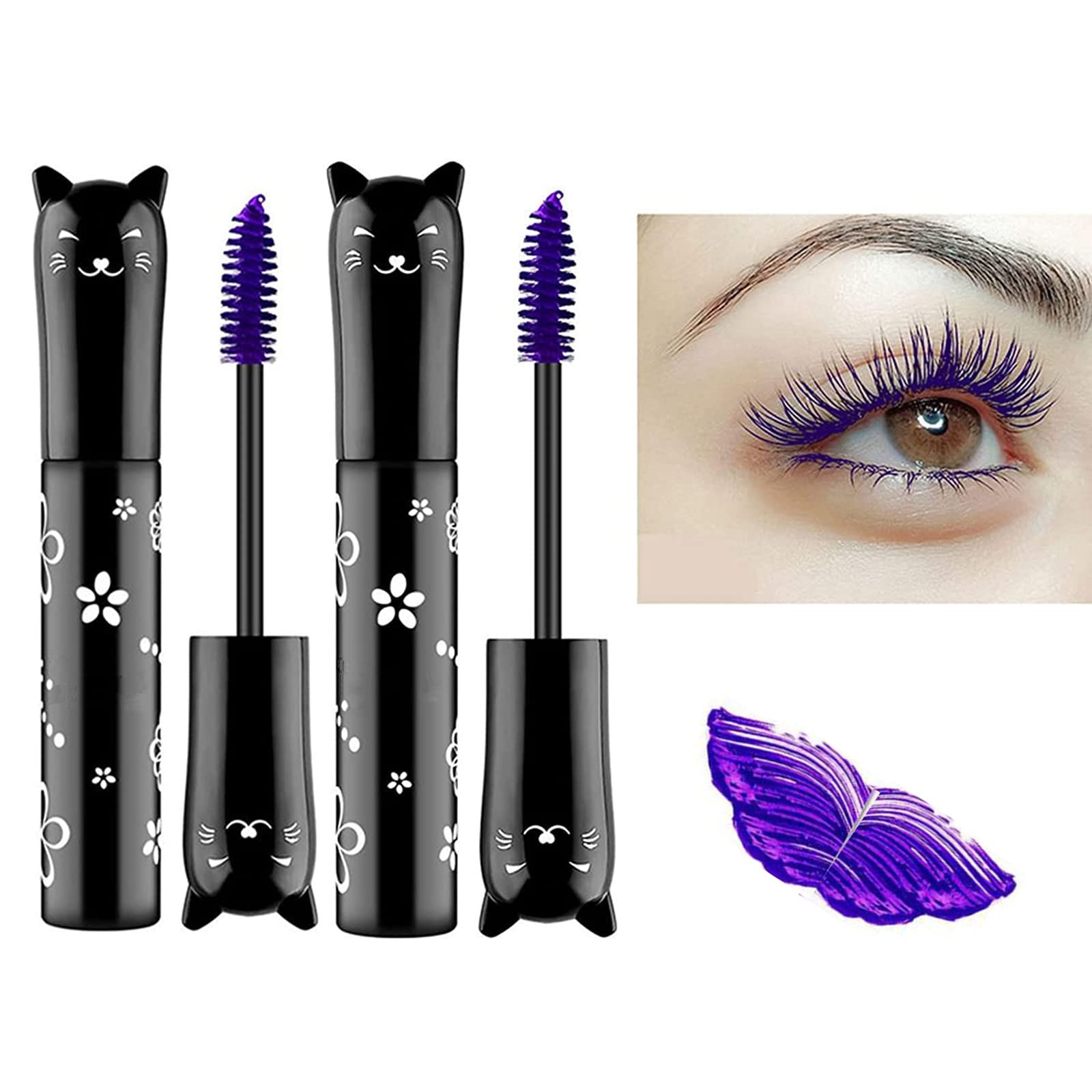Lgszgdcn 2 Pcs Purple Cat Eye Mascara Colored Makeup Waterproof Fast Dry Eyelashes Curling Lengthening Makeup Eye Lengthening, L