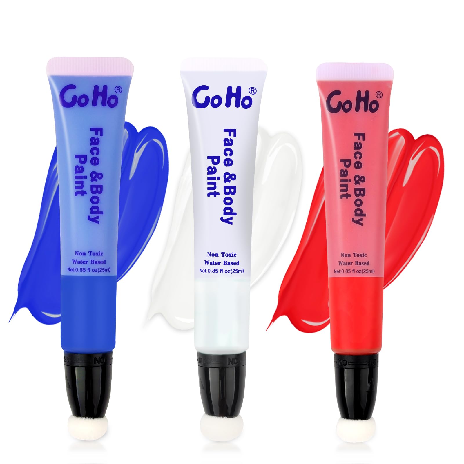 Go Ho Red White And Blue Face Body Paint Stick,Water Based Cream Washable Face Paint Clown Makeup,Easy To Use With Cushion Appli