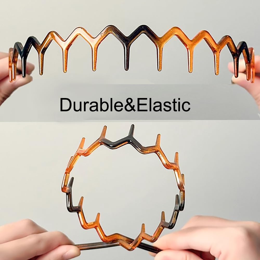 ULTIMUTE 8 PCS Plastic Headbands with Teeth Comb, No Slip Hair Accessories for Women, Men & Girls, Amber&Bright Black