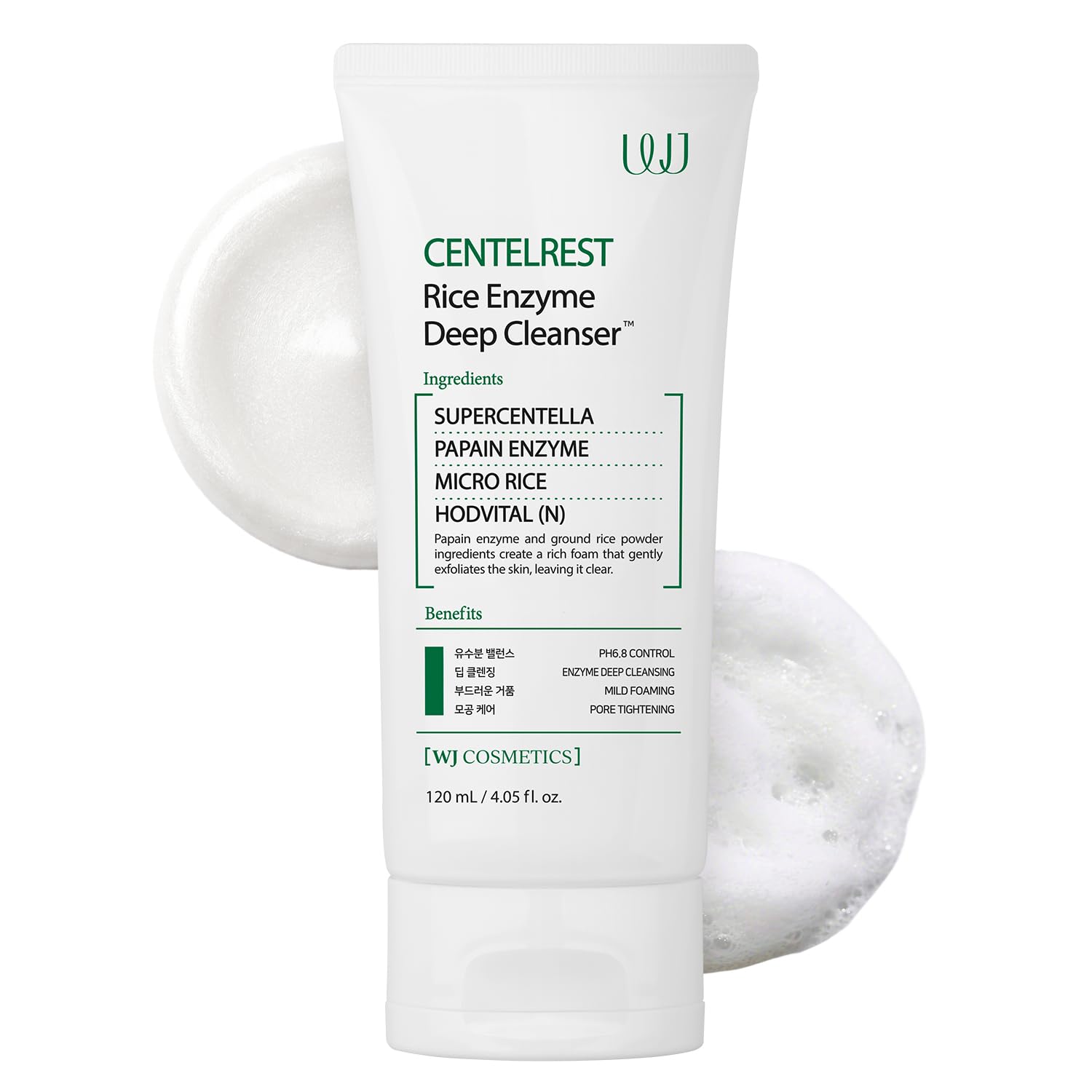 WJ Cosmetics Centelrest Rice Enzyme Deep Cleanser  Hydrating Foaming Face Cleanser, Pore Cleansing Wash for Sebum Control and B