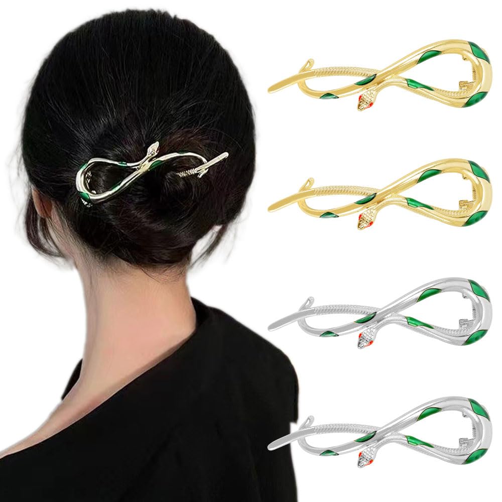 Ahoney 4 Pack Snake Hair Clip Metal Twist Hair Pin French Hair Clips Banana Clips Snake Jewelry Rhinestone Hair A ccessories Hai