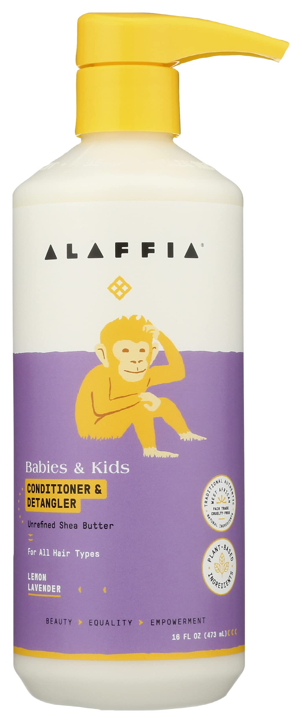 Alaffia Kids Conditioner and Detangler, Lemon Lavender, Suitable for All Hair Types, Cruelty Free, No Parabens, Vegan, 16 Fluid 