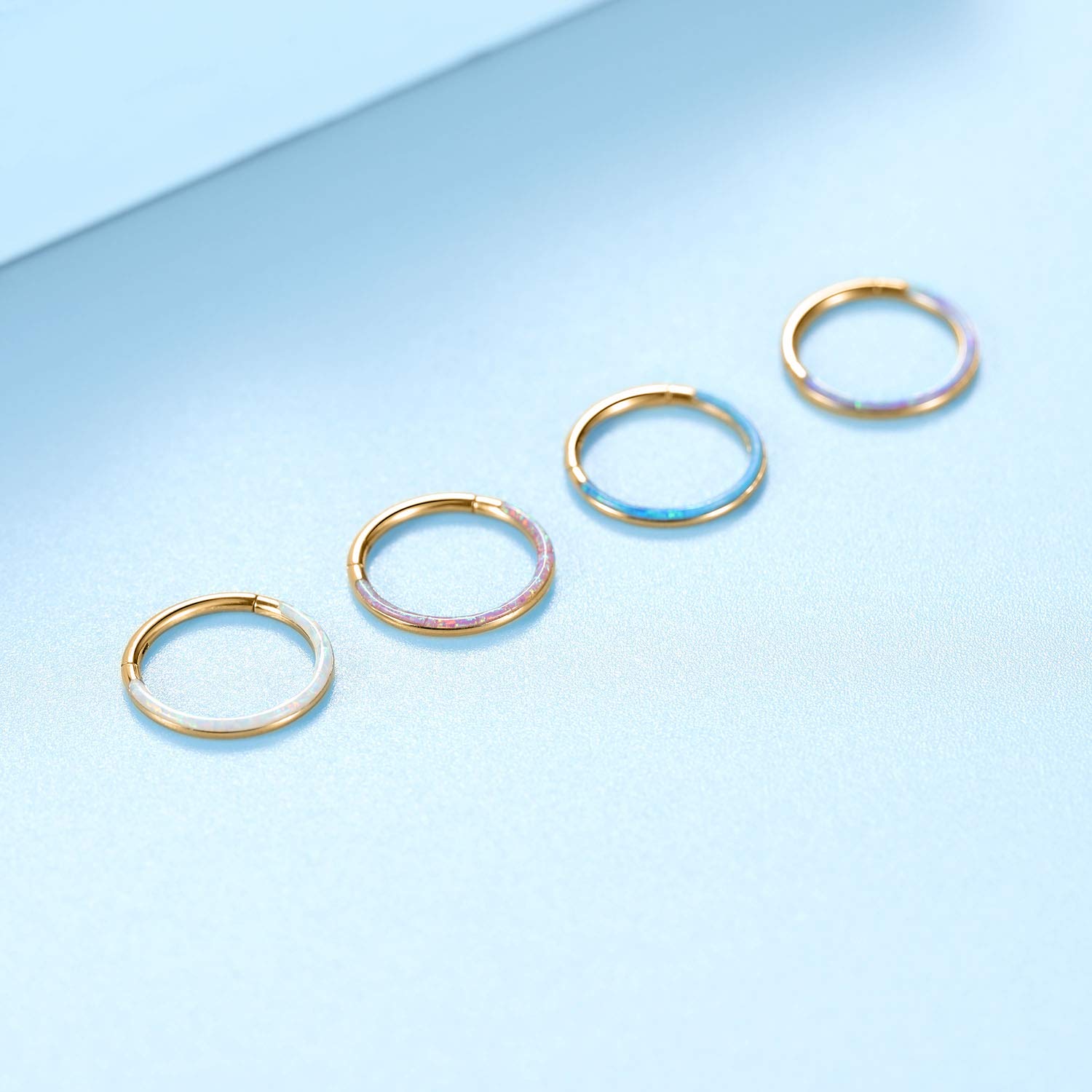 FUNLMO 16G Septum Ring 8mm Daith Earrings Clicker Nose Rings Helix Conch Piercing Jewelry Surgical Steel White Opal Inlaid Gold