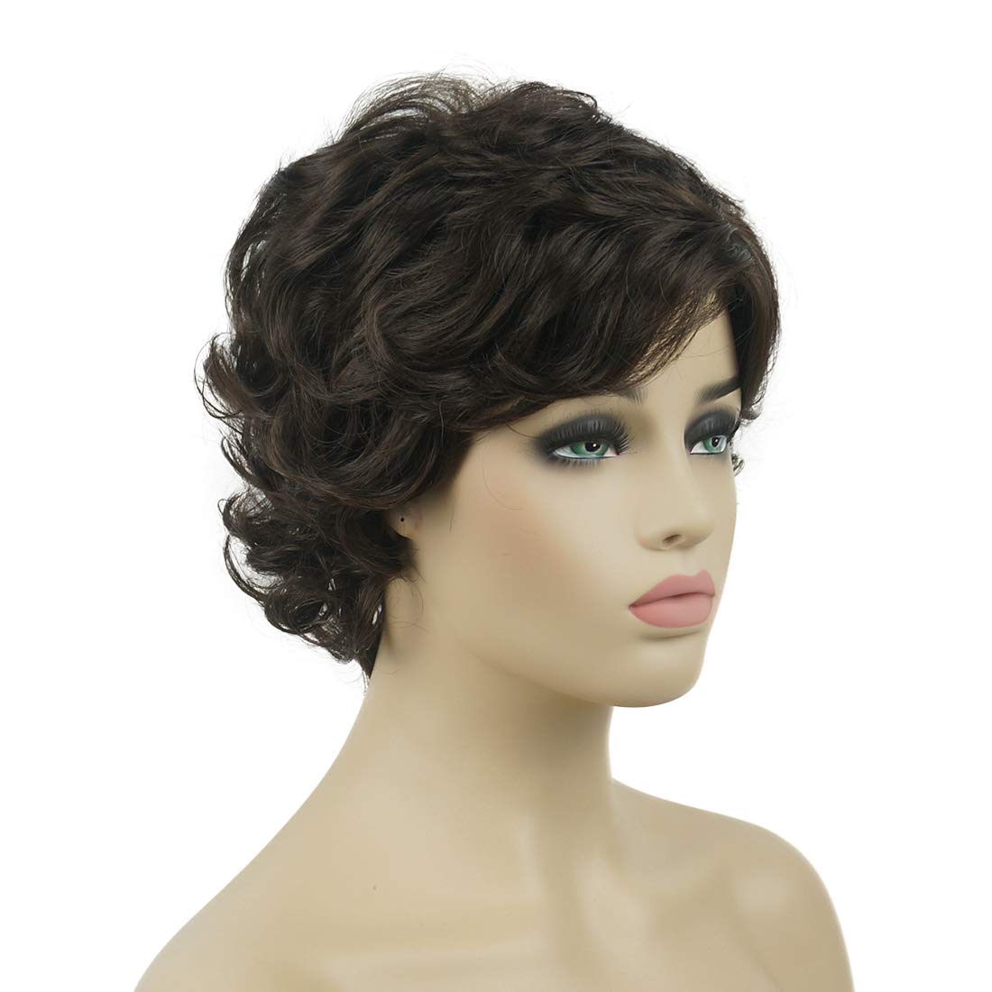 Lydell Women'S Short Wavy Curly Wig Synthetic Hair Full Wig 6 Inches (Chestnut Brown)