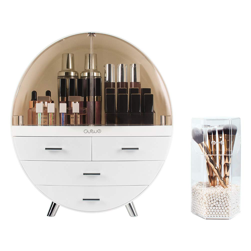 Obmmirao Elegant Dustproof Makeup Storage Organizer Box, Waterproof Large Cosmetics Organizer Storage With Drawers Skincare Cosm