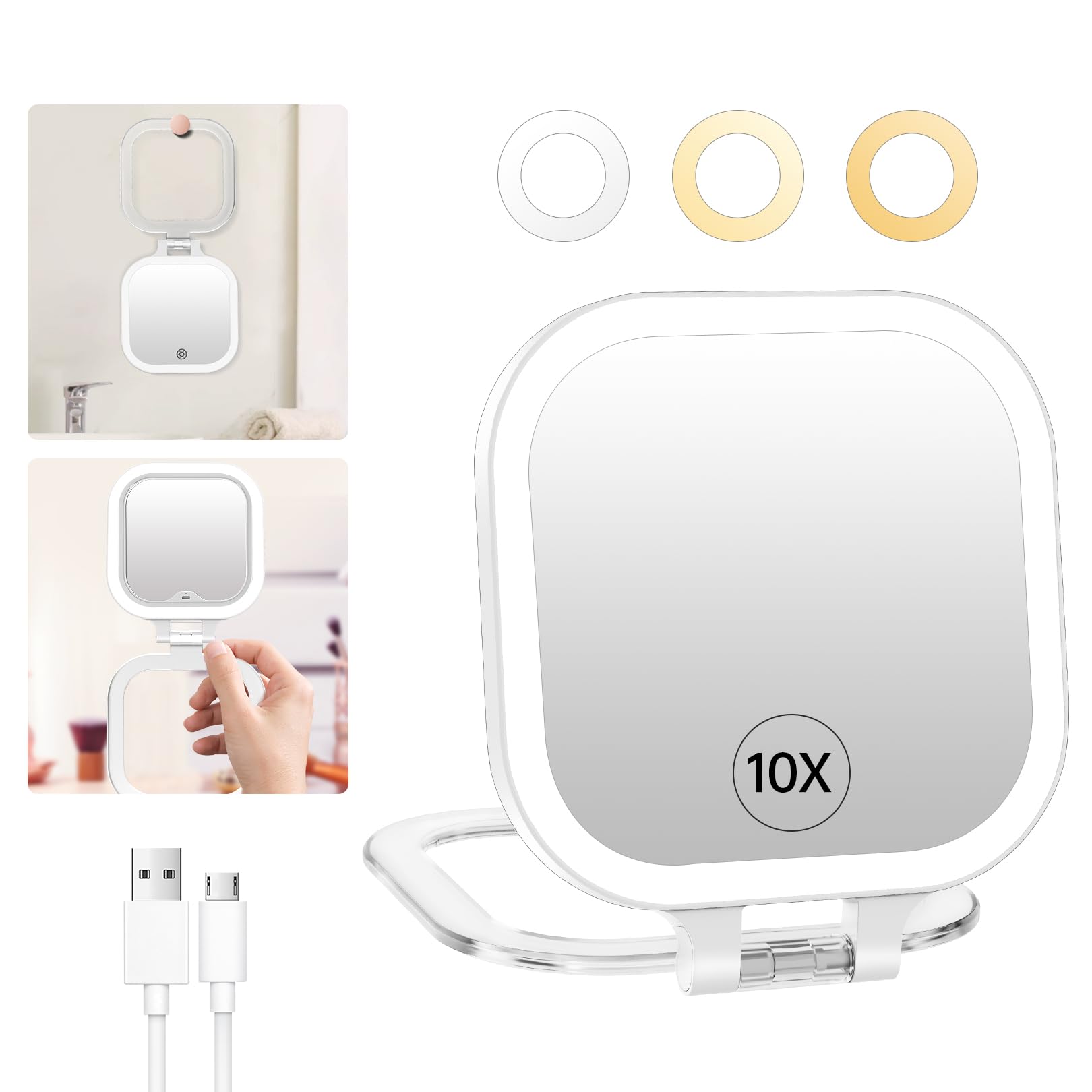 Fascinate 10X Magnification Compact Travel Makeup Mirror With Lights And Magnification, 3.5 Inch Portable 1X/10X Magnifying Mirr