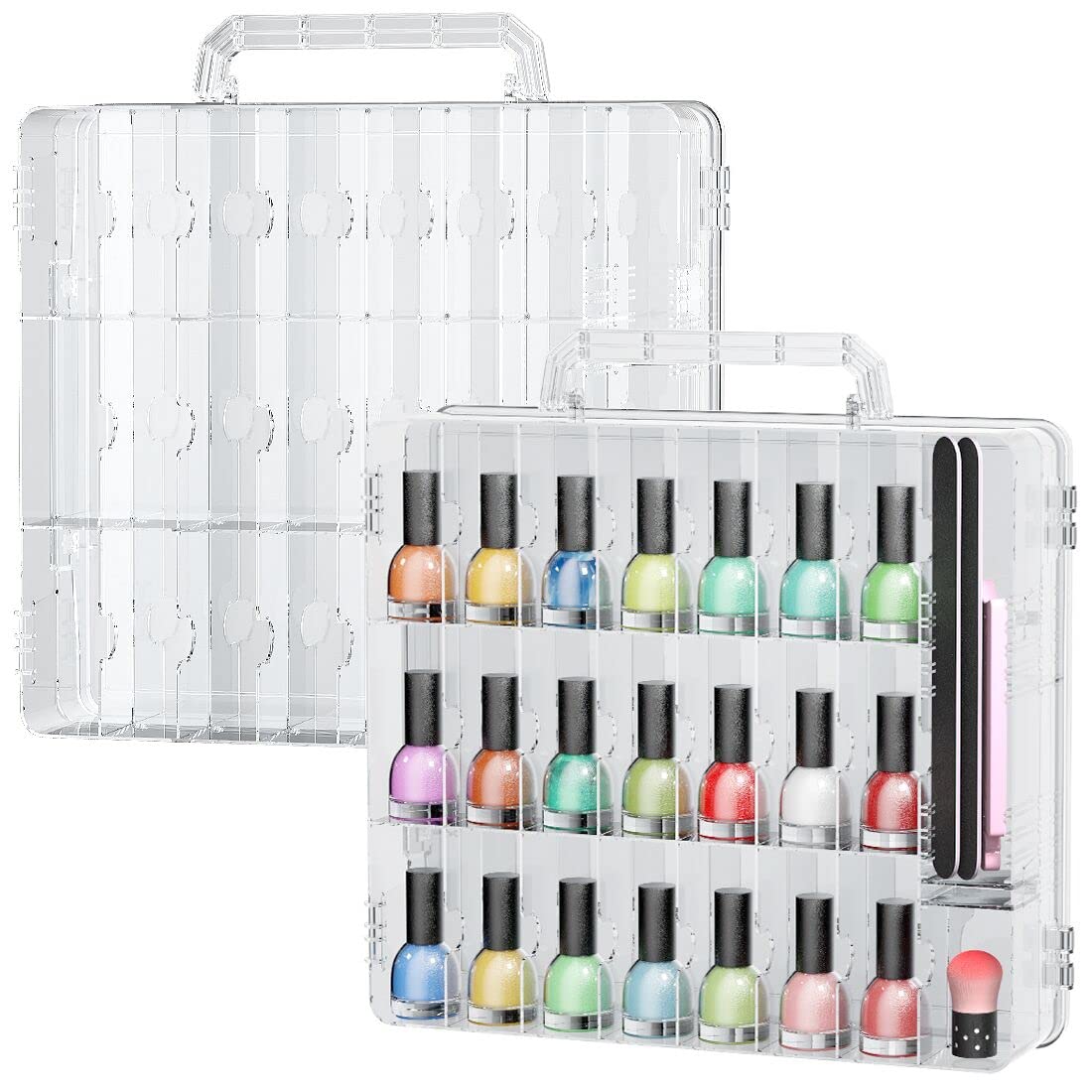 JIASHENG Two Nail Polish Organizer Case Holders, 48 Bottles Universal Nail Storage Box for Double Side Adjustable Space Divider 