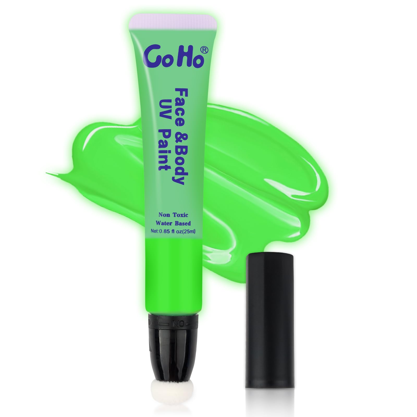 Go Ho Uv Blacklight Neon Green Face Body Paint,Water Based Bright Color Neon Fluorescent Body Paint With Cushion Applicator,Glow