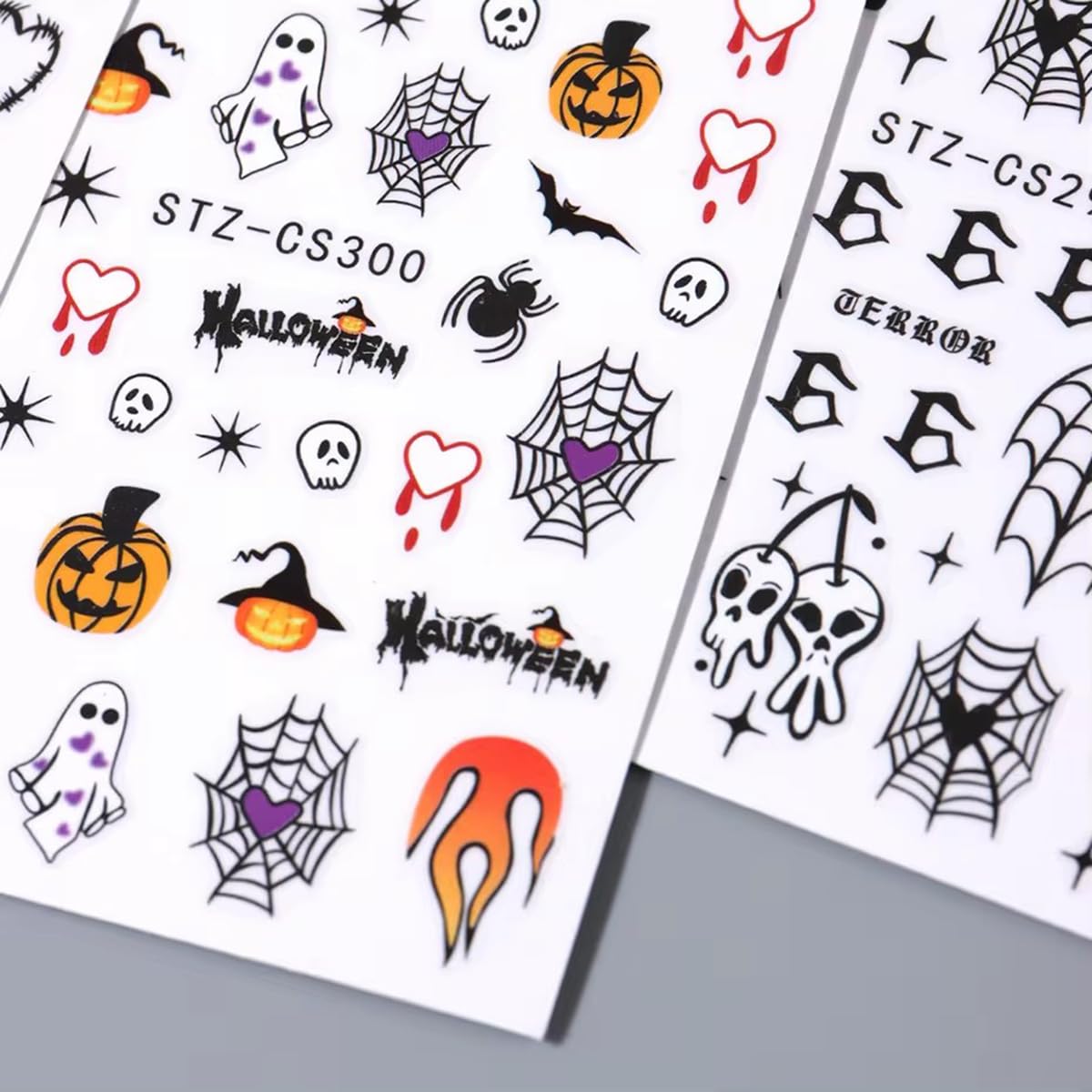 3D Halloween Nail Stickers For Nail Art, 6Pcs Spider Web Ghost Pumpkin Halloween Design Nail Decals Blood Spider Skull Nail Adhe