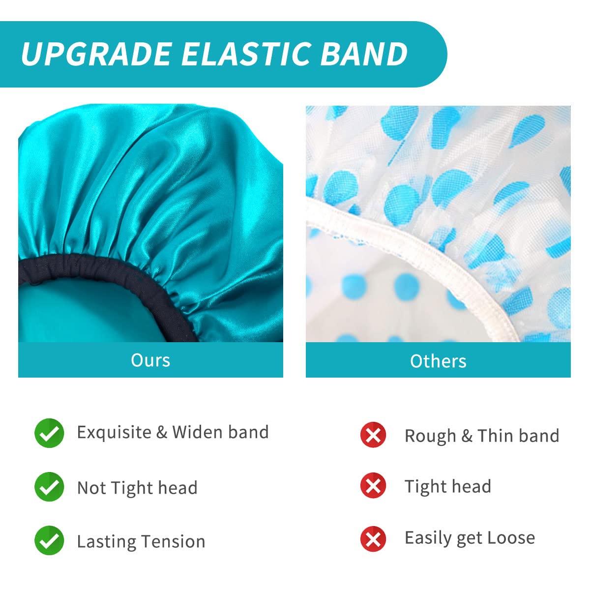 Aquior Shower Cap For Women Reusable, Extra Large Shower Cap For Men,Satin Eva Double Layer Waterproof Hair Cap For Long Hair, 4