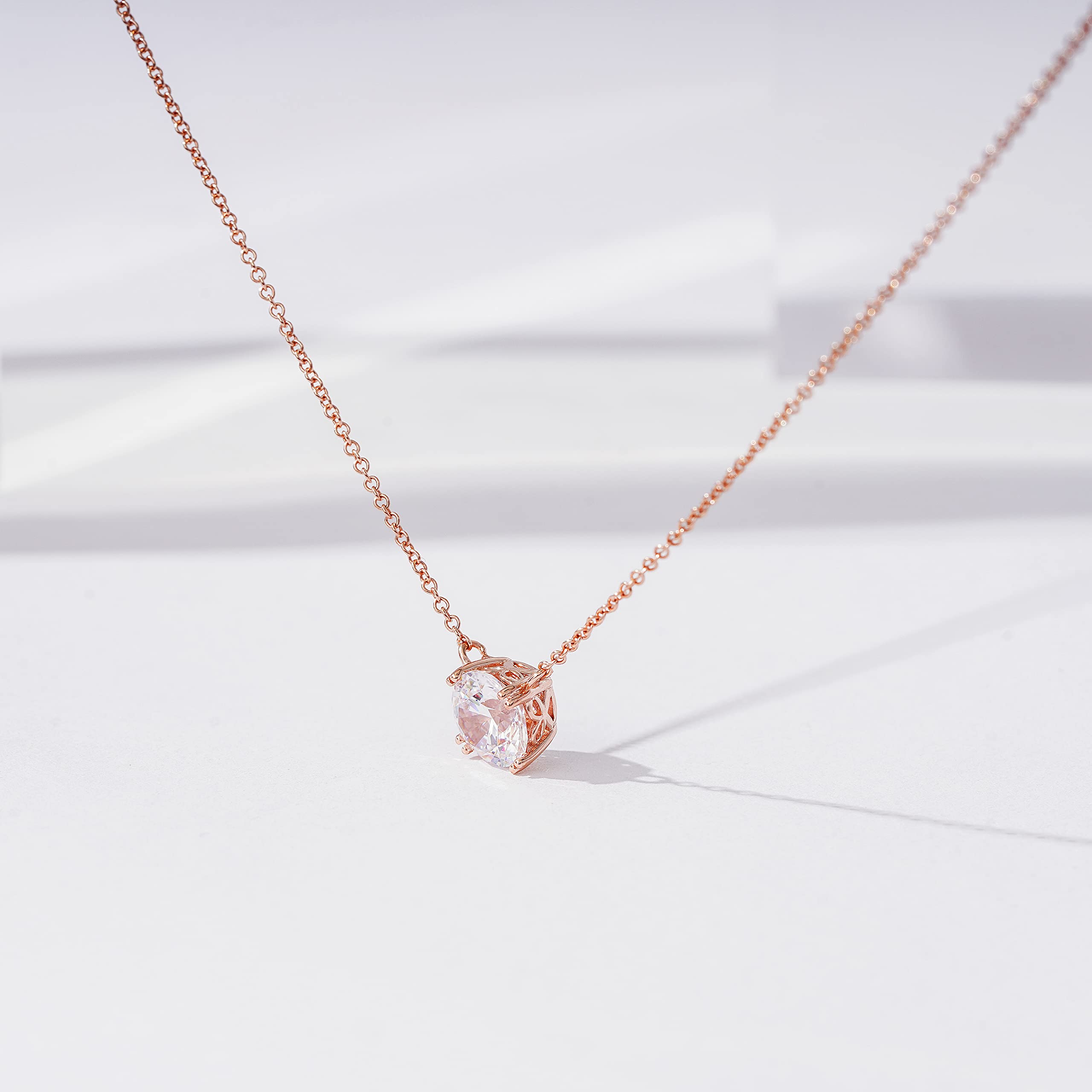 Amazon Essentials Rose Gold Plated Sterling Silver Solitaire Pendant Necklace set with Round Cut Infinite Elements Cubic Zirconi