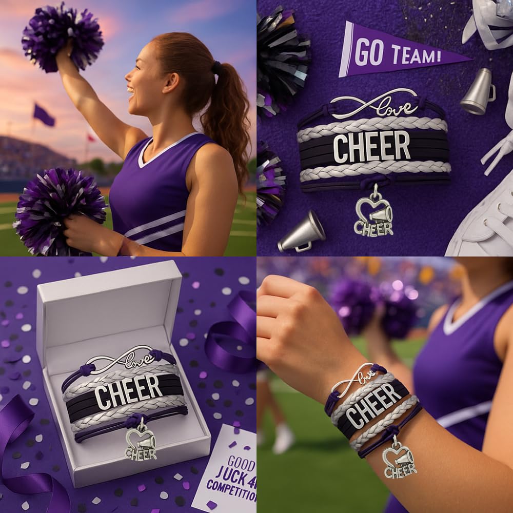 Infinity Collection - Cheer Bracelet - Purple - Cheerleading Infinity Charm Jewelry Gift for Cheerleaders, Teams or Squads