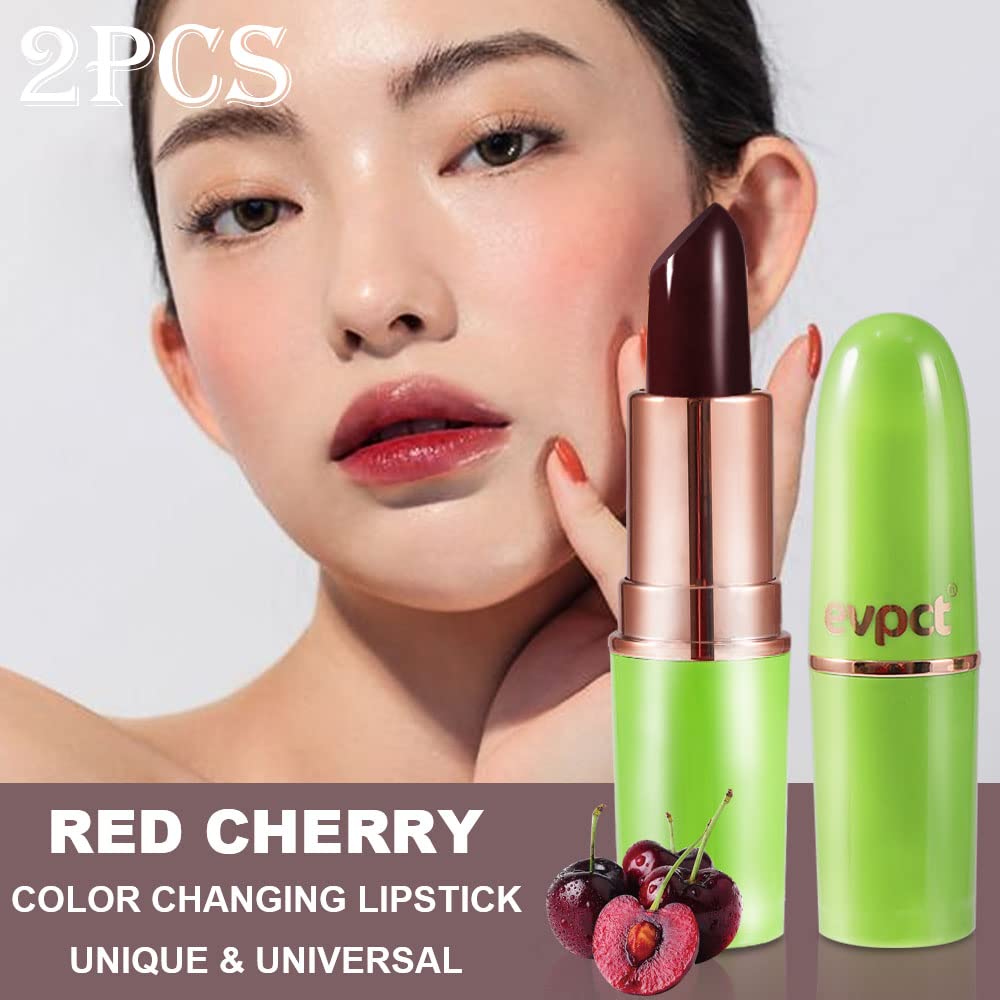 Evpct 2Pcs Black Red Cherry Color Changing Magic Lipstick Tinted Lip Balm Stain Gloss Set Ph Lazy Lipstick Waterproof Color Chan