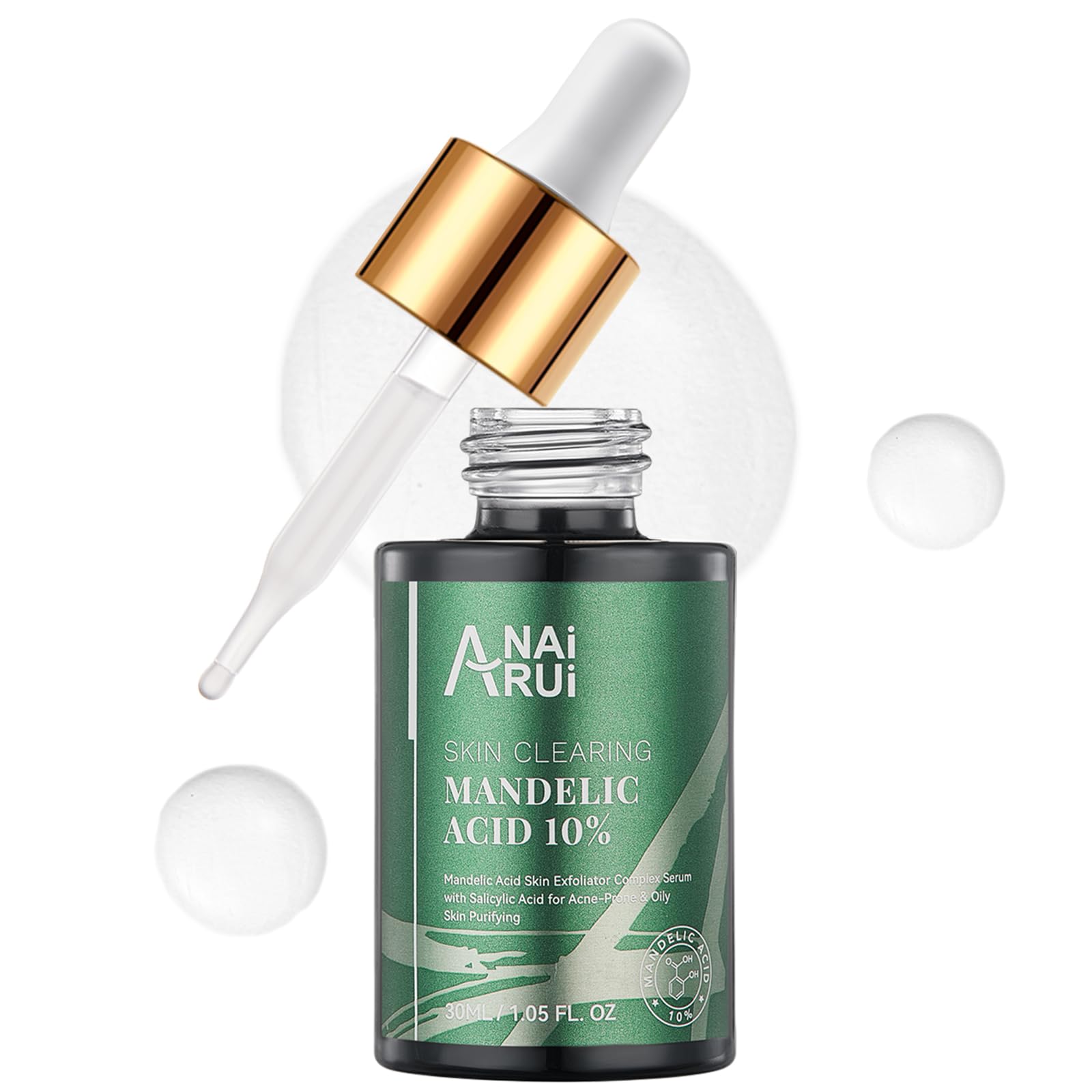 ANAI RUI Mandelic Acid 10% with Salicylic Acid 2%, Tea Tree Oil, AHA BHA Skin Exfoliant Peel Solution, for Dark Spots, Blackhead