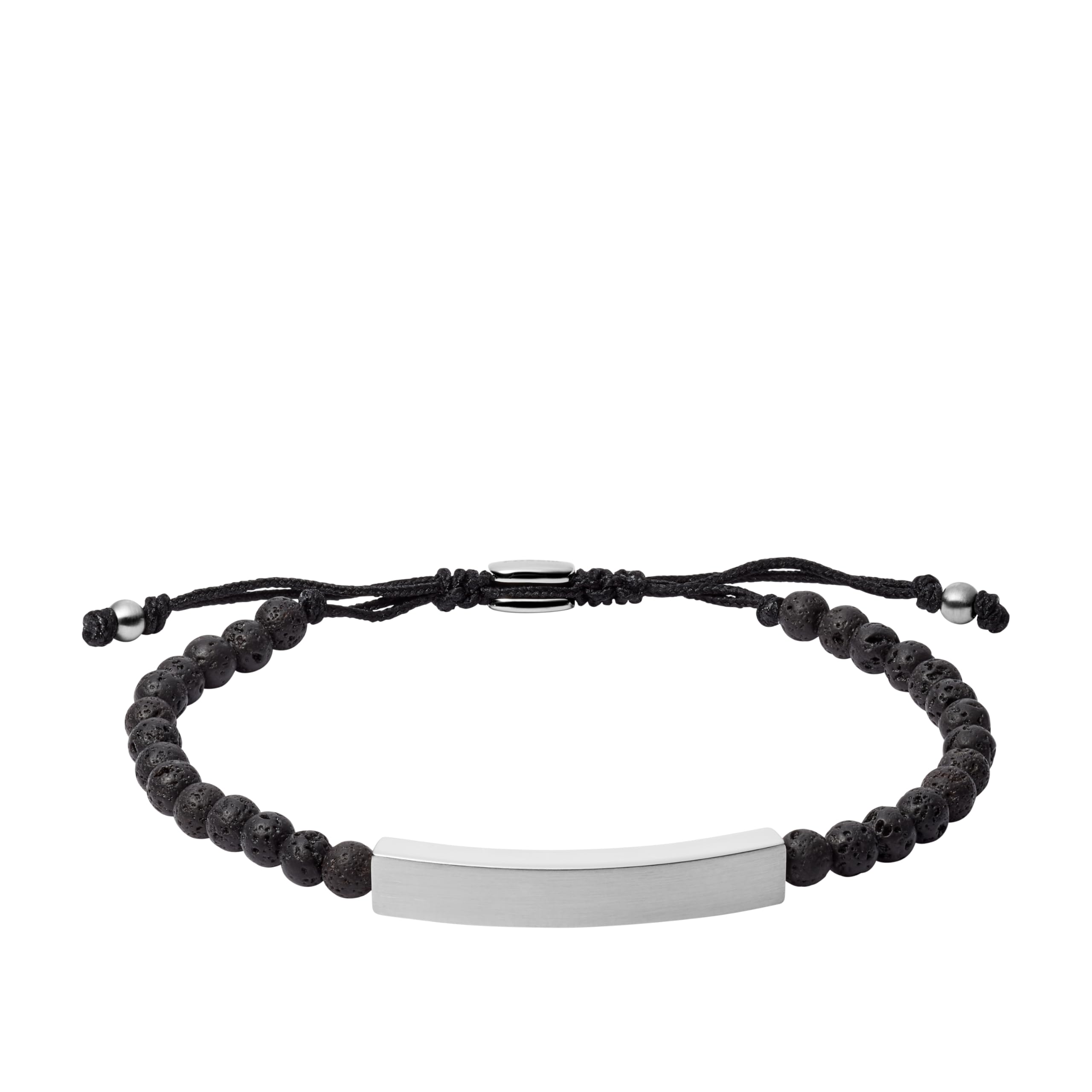 Fossil Mens Beaded/Steel Engravable ID Bracelet, Color: Silver/Black (Model: JF03247040)