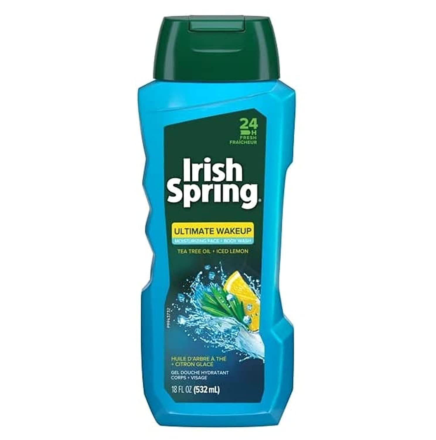 Irish Spring Ultimate Wake Up Tea Tree Face & Body Wash for Men, Moisturizing Body Wash Washes Away Bacteria - 18 Fl. Oz