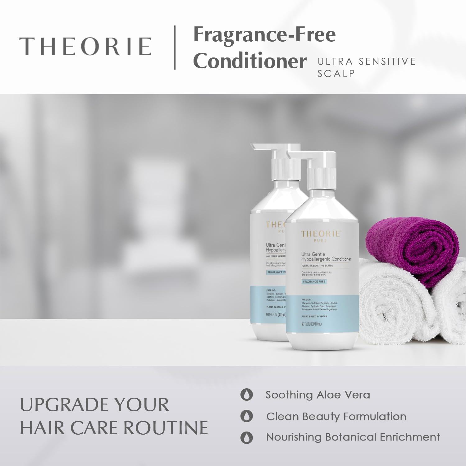 Theorie Pure Collection Hypoallergenic Conditioner-Plant & Vegan - Conditions, Soothe Itchy & Allergy Prone Skin - Fragrance-Fre