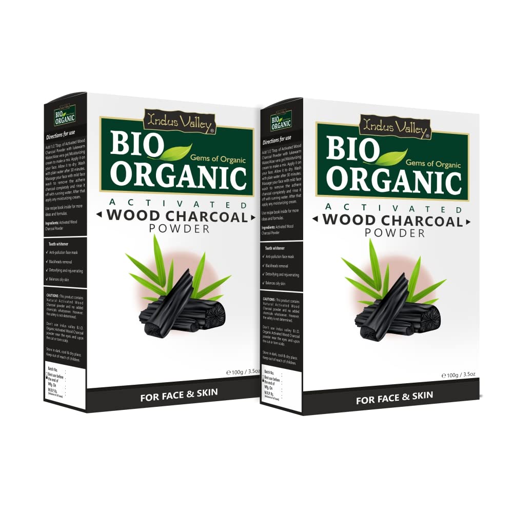Indus Valley Activated Charcoal Powder For Face Mask, Glowing, Detoxifies, Helps With Digestion Set Of 2 Packet (100G*2= 200G)