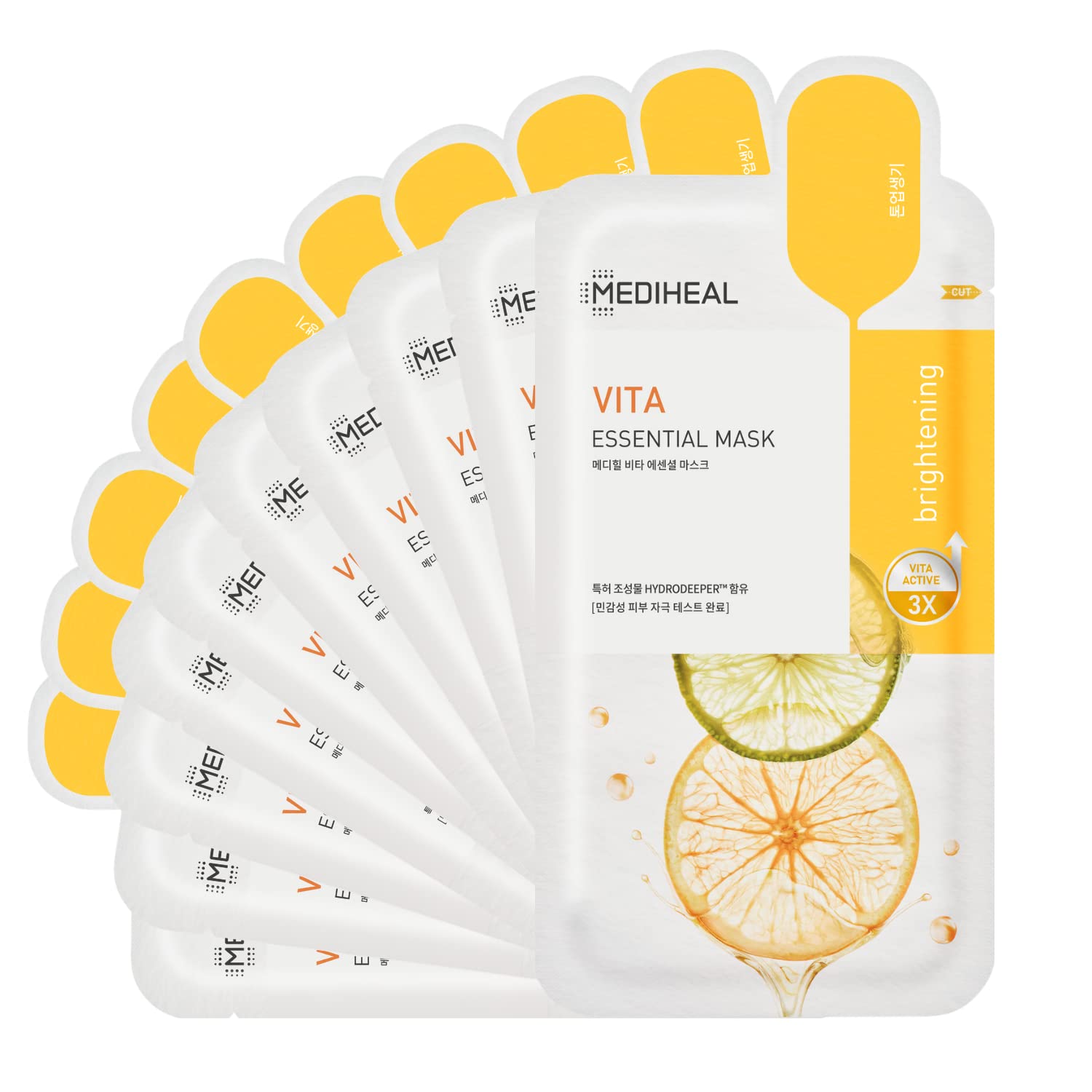 Mediheal Best Korean Sheet Mask - Vita Essential Face Mask 10 Sheets Vitamin Mask For All Skin Types Smoothing Tightening Toning