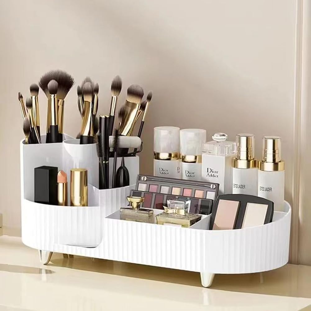 Roktry Makeup Organizer With Brush Holder, For Vanity, Cosmetics Skincare Organizers For Cosmetics, Jewelry,Skincare, Ideal For 