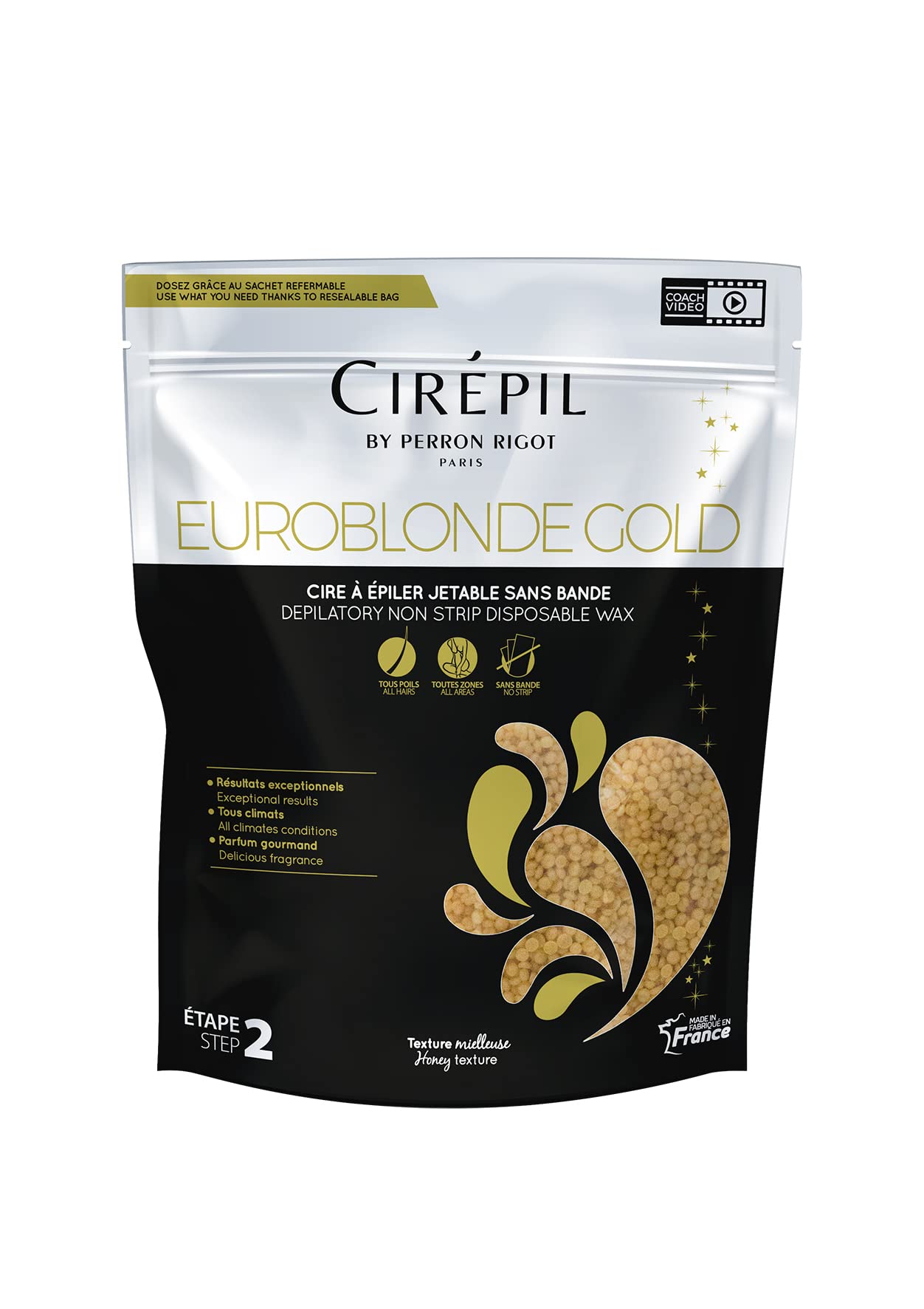 Cirepil - Euroblonde Gold - 800g / 28.22 oz Wax Beads Bag - Light Monoi Scent - Ultra Fluid Gel Texture - All-Purpose & Easy Rem