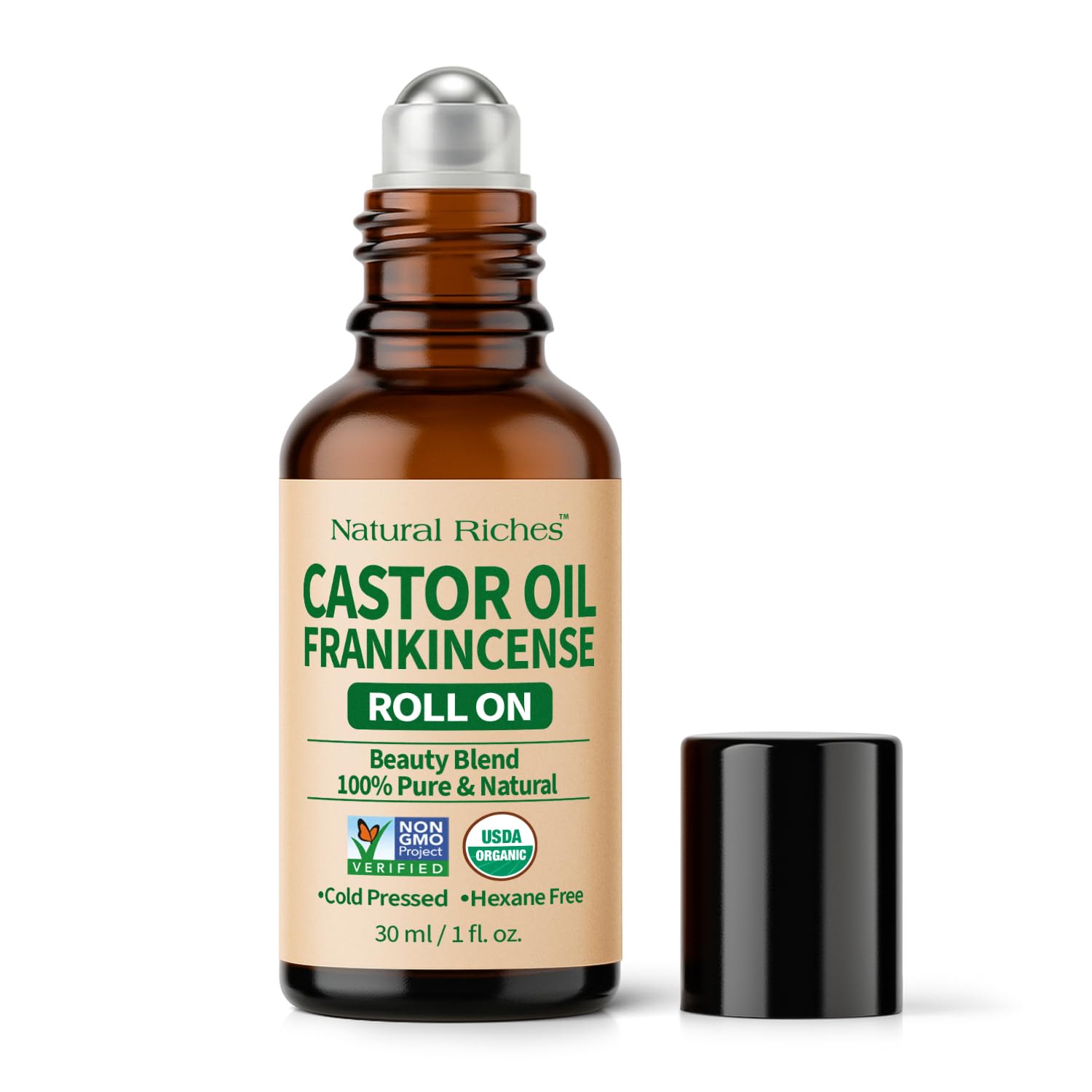 Natural Riches Organic Castor Oil and Frankincense Eye Roller 30 ml - Lightweight Roll On for Under Eye Puffiness, Face, Wrinkle