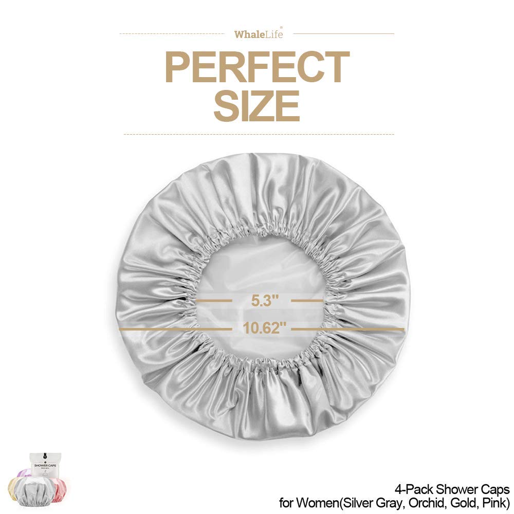 Shower Cap For Women Reusable Extra Large Shower Caps For Men Satin Double Layer Eva Waterproof Long Hair Caps(Silver Gray, Orch