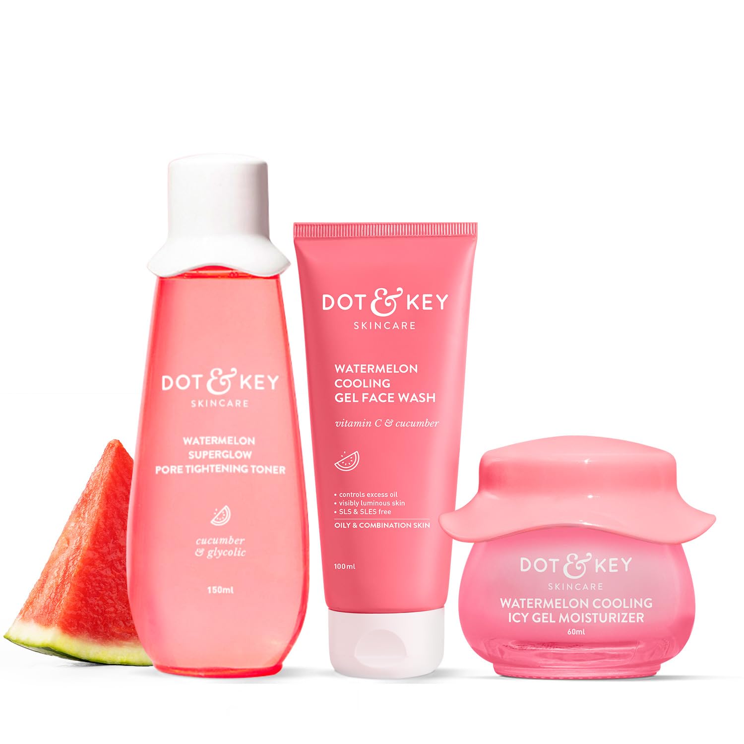 Dot & Key Watermelon Ctm Kit | Cleanser 100Ml, Toner 150Ml, Moisturizer 60Ml | For Normal, Combination & Oily Skin | For Oil Fre