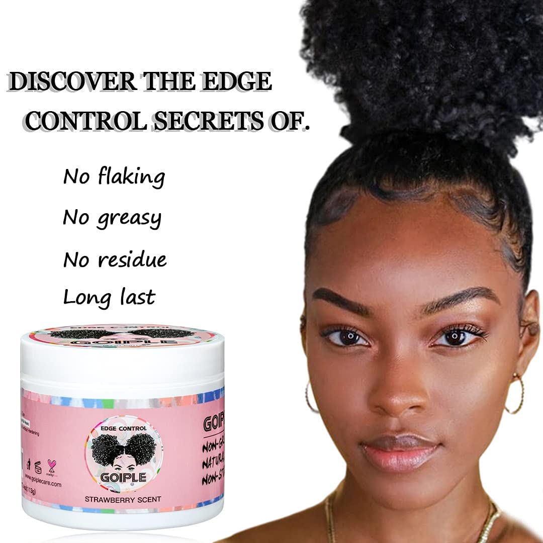 Goiple Edge Control Wax For Women Strong Hold Non-Greasy Edge Smoother Strawberry Scent (4Oz Edge Control Wax + Edge Brushes*2 +