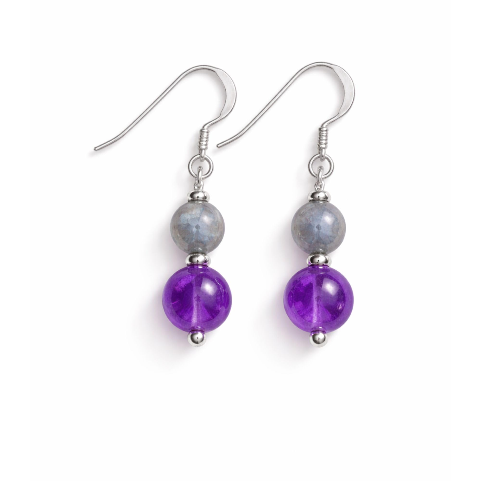 Two Bead Drop Earrings For Women  Mystic Grace Design  Grey & Purple Stone Look Fashion Jewelry
