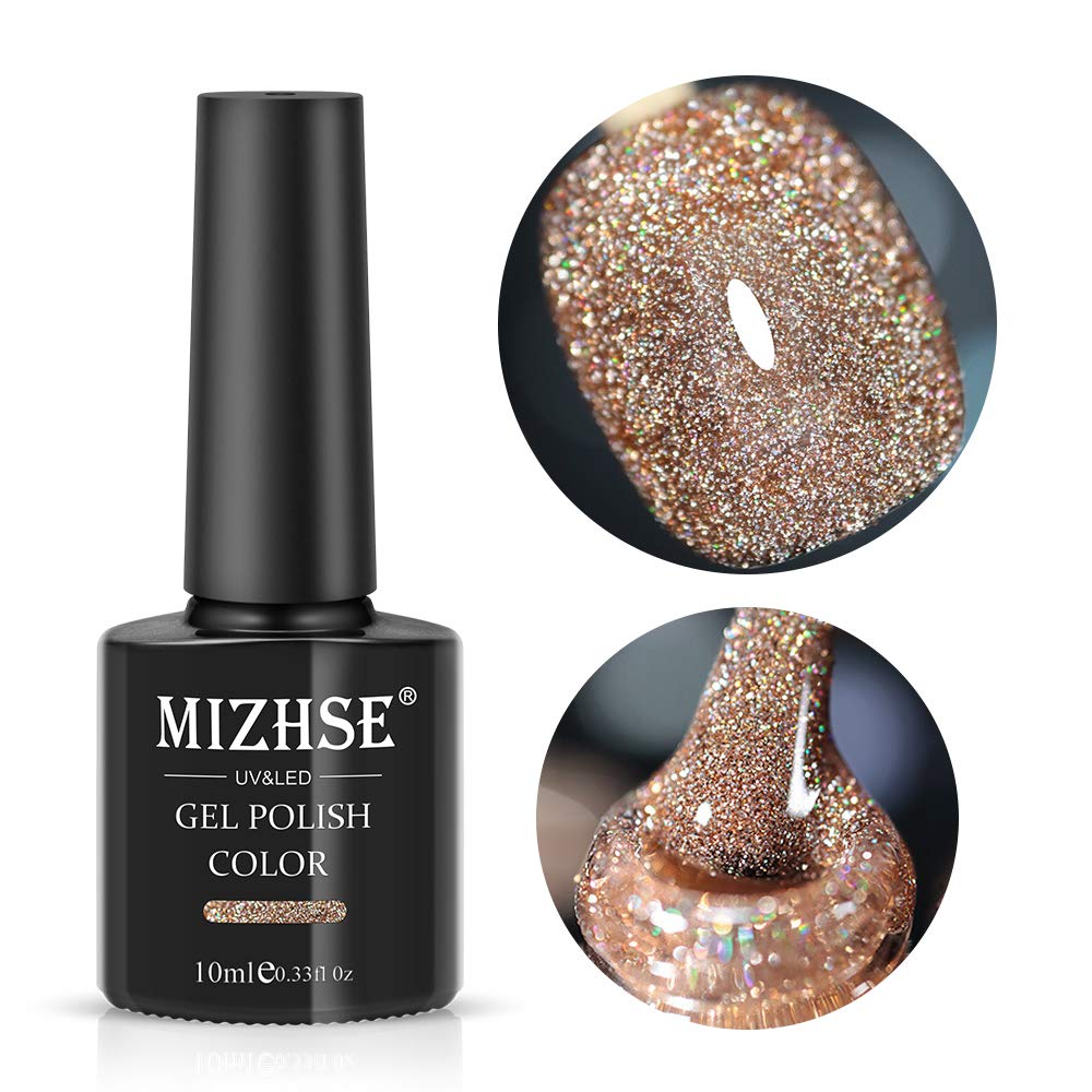 MIZHSE Reflective Glitter Gel Polish Set, Sparkly Shiny Gel Nail Art Varnish Manicure Kit, Christmas Soak Off LED Lamp, for Begi