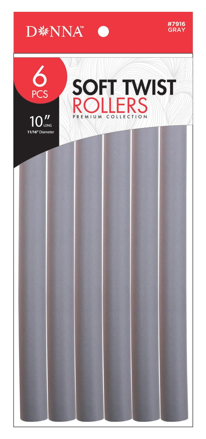 DONNA 10 Soft Twist Foam Hair Rollers Curlers Clips for Hairdressing Styling Heatless Curler 11/16(D) GRAY 6PCS