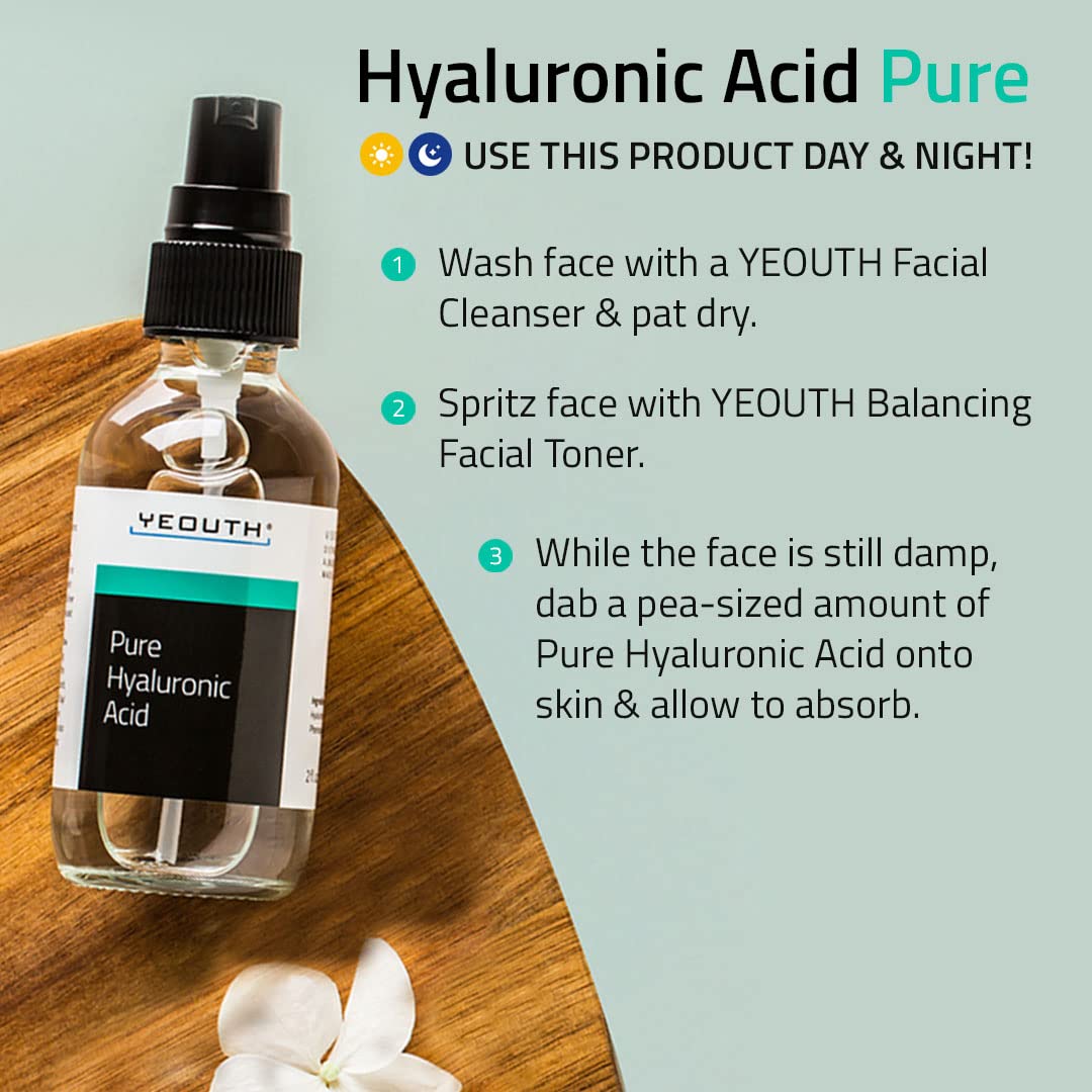 Yeouth Pure Hyaluronic Acid Serum For Face, Hydrating Serum For Face, Wrinkles, Dark Spots & Dull Skin, Anti Aging Serum, Hyalur
