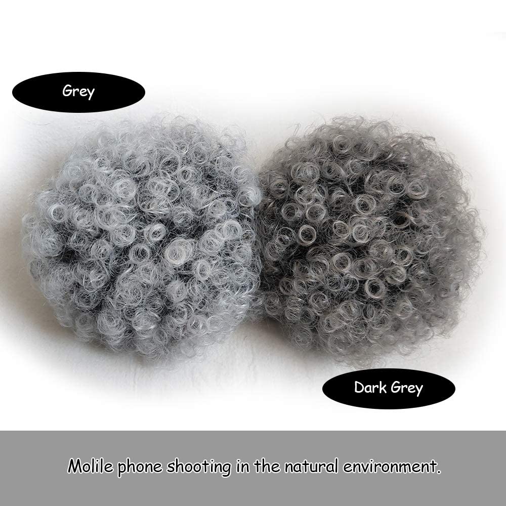 Yinmei Baibian Grey Afro Puff Drawstring Ponytail Hair Extensions 6 Inch Synthetic Hair for Black Women (1B/Grey)