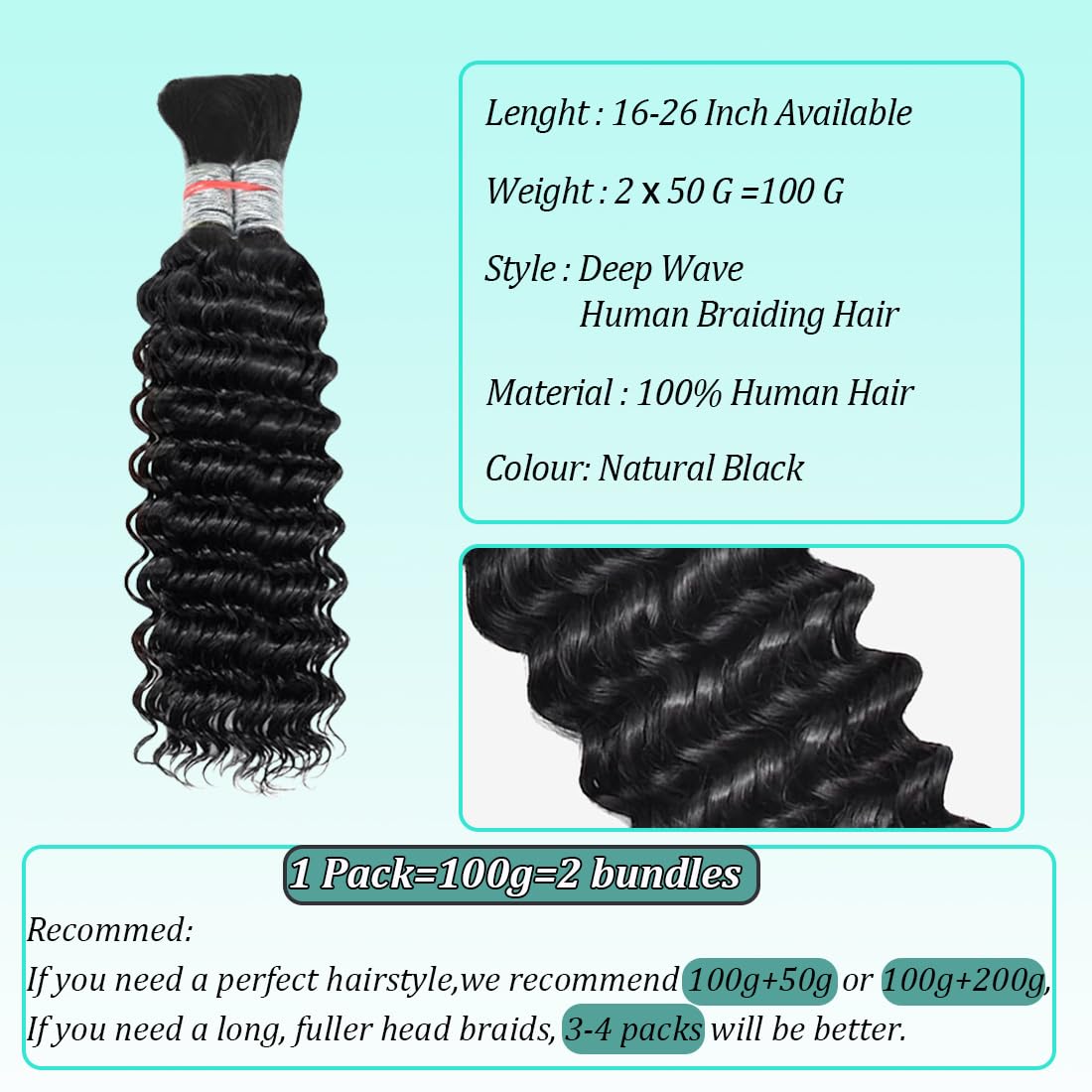 Deep Wave Bulk Human Hair For Braiding No Weft Unprocessed Brazilian Virgin Human Hair Extensions Wet And Wavy Micro Braiding Ha