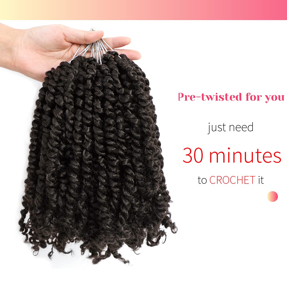 The BOHOBABE Pre-twisted Passion Twist Crochet Hair 6 Inch Short Pre-looped Crochet Passion Twist Braiding Hair 8 Packs (4#)