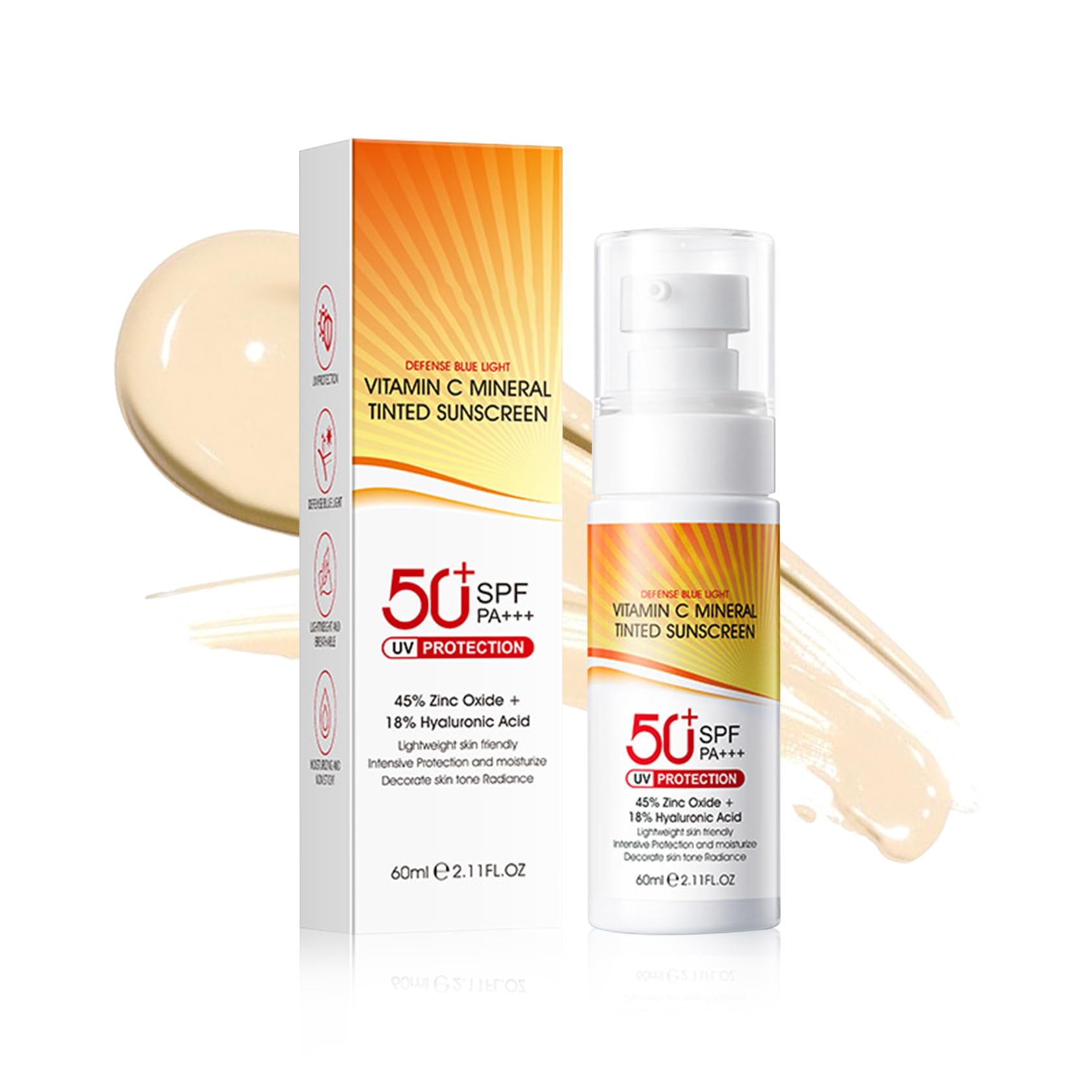 Tinted Sunscreen for Face, Hydrating Lightweight Mineral Sunscreen SPF 50+ PA+++, Non-Greasy Refreshing Tinted Moisturizer for A