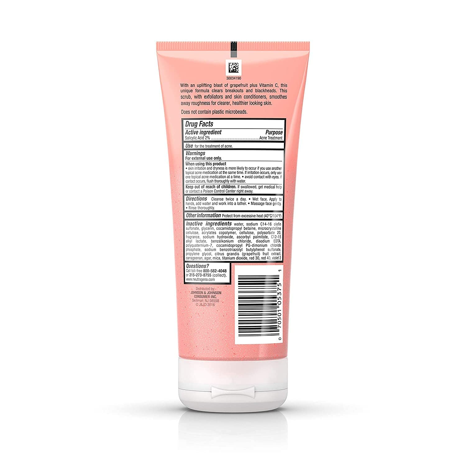 Neutrogena Oil-Free Acne Wash Pink Grapefruit Foaming Scrub 6.70 Oz (Pack Of 3)