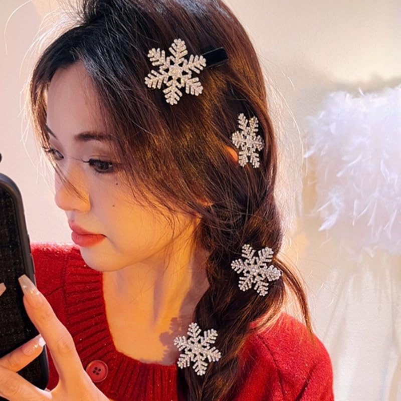 Tucewp 10Pcs Snowflake Hair Clip For Women Girls Cute Hair Pins Nonslip Sparkly Hair Barrette Snap Small Silver Metal Alligator