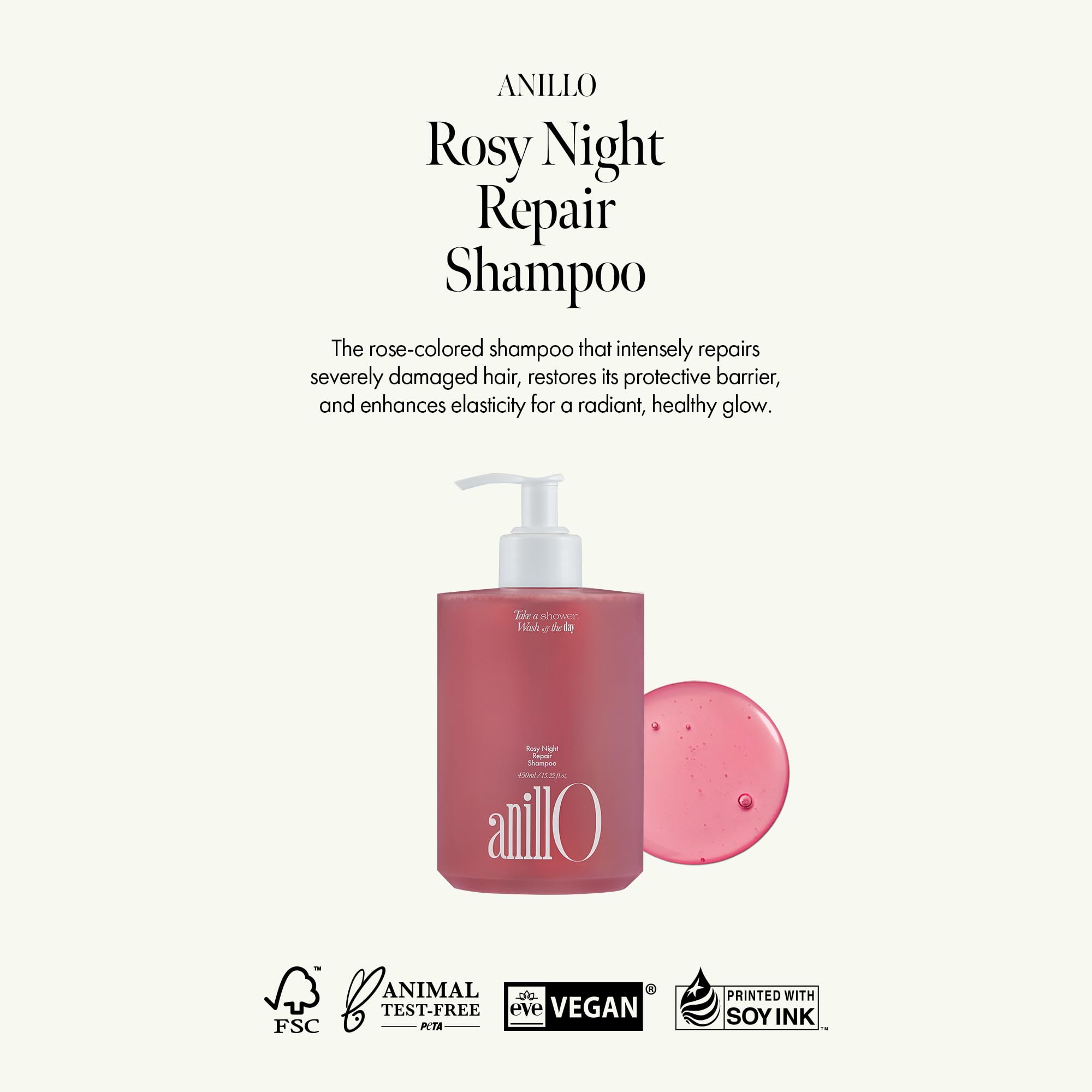 Rosy Night Repair Shampoo, Vegan Daily Shampoo With Damask Rose Water, Ceramide Complex For Damaged & Dyed Hair, Musky Floral Sc