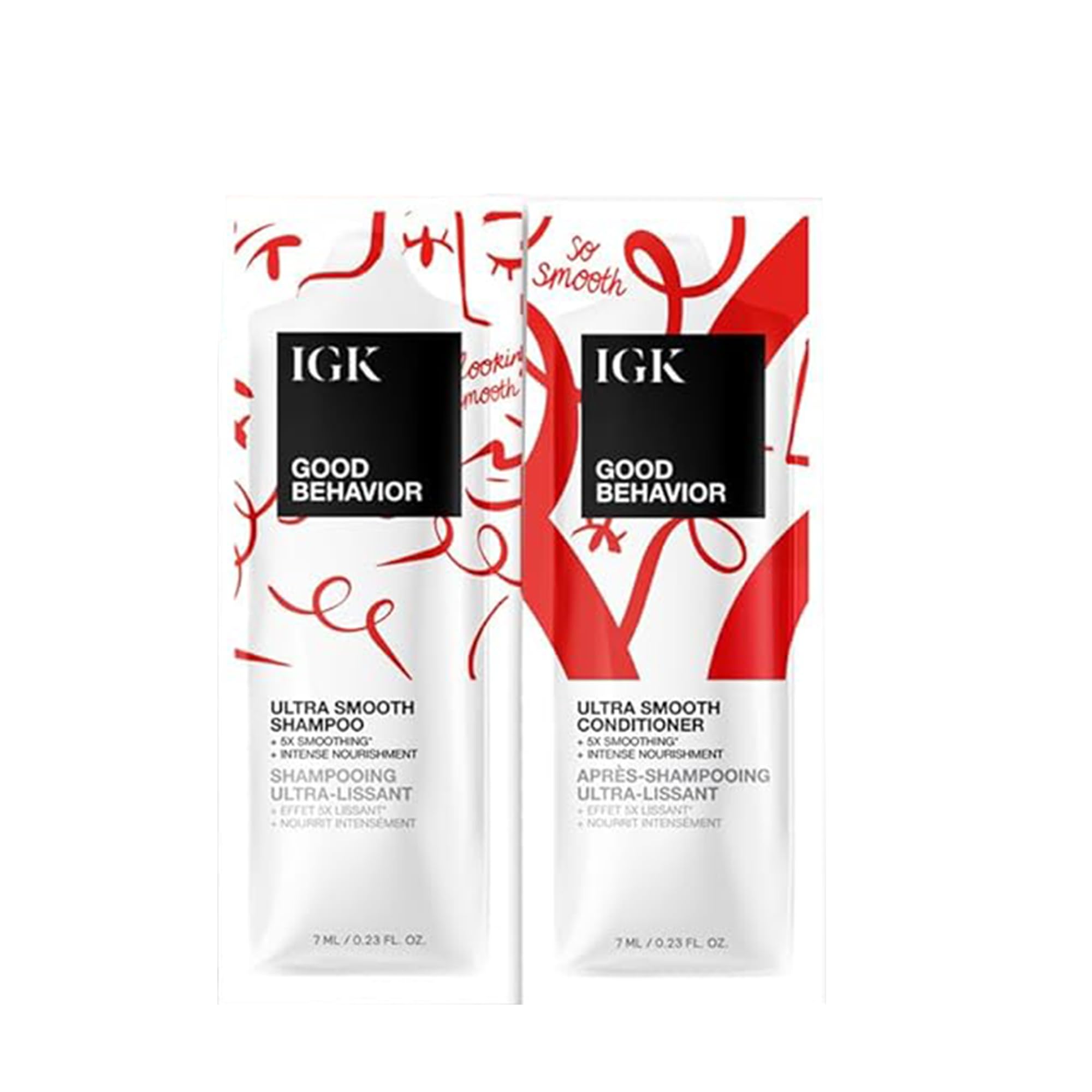 IGK GOOD BEHAVIOR Ultra Smooth Shampoo and Conditioner Set (8 Oz) + Bonus Travel Size Packettes | Volume + Thickening | Vegan +