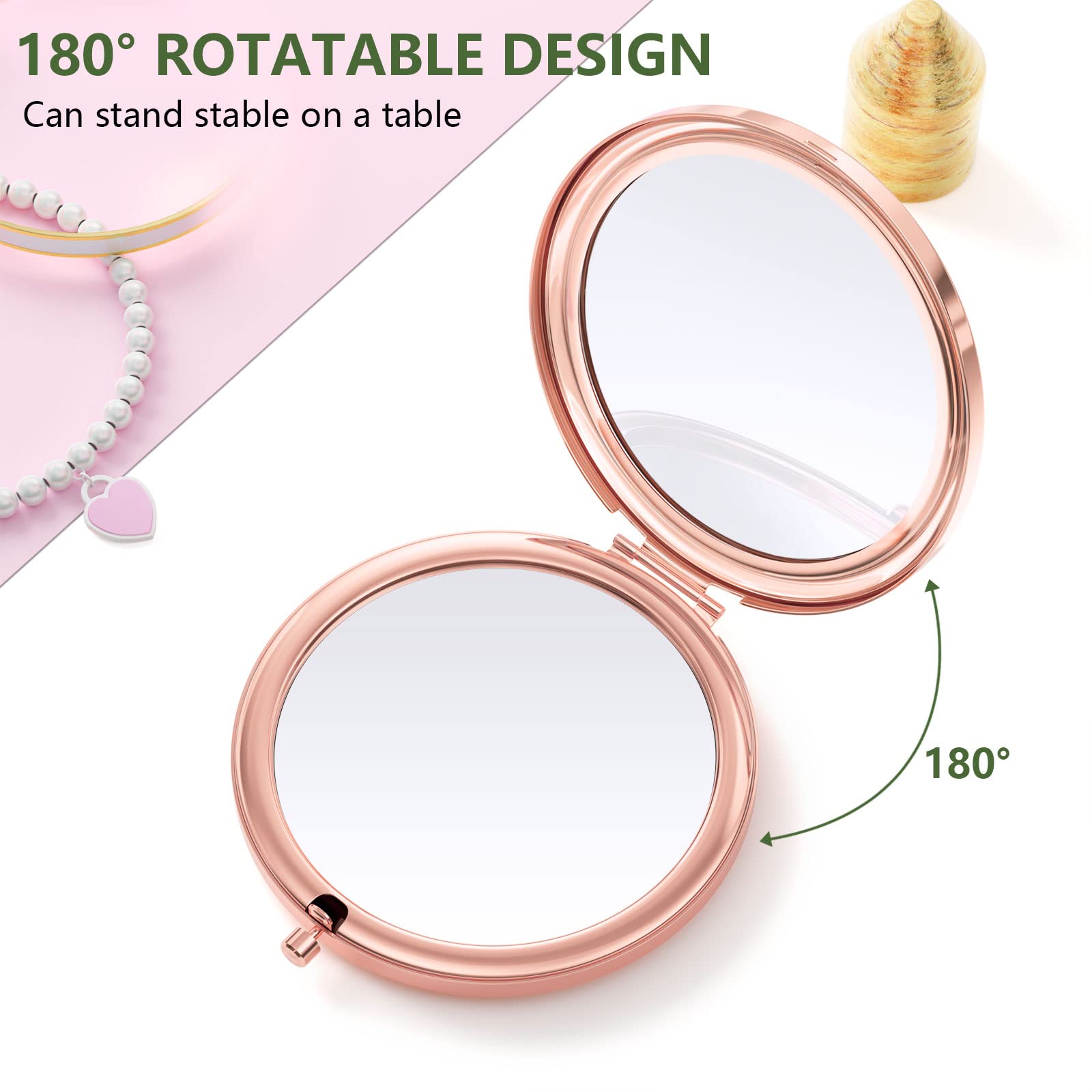 Nipichsha Compact Mirror, Pocket Travel Makeup Mirror, 2X/1X Magnification Compact Mirror, Small Folding Portable Handheld Mirro