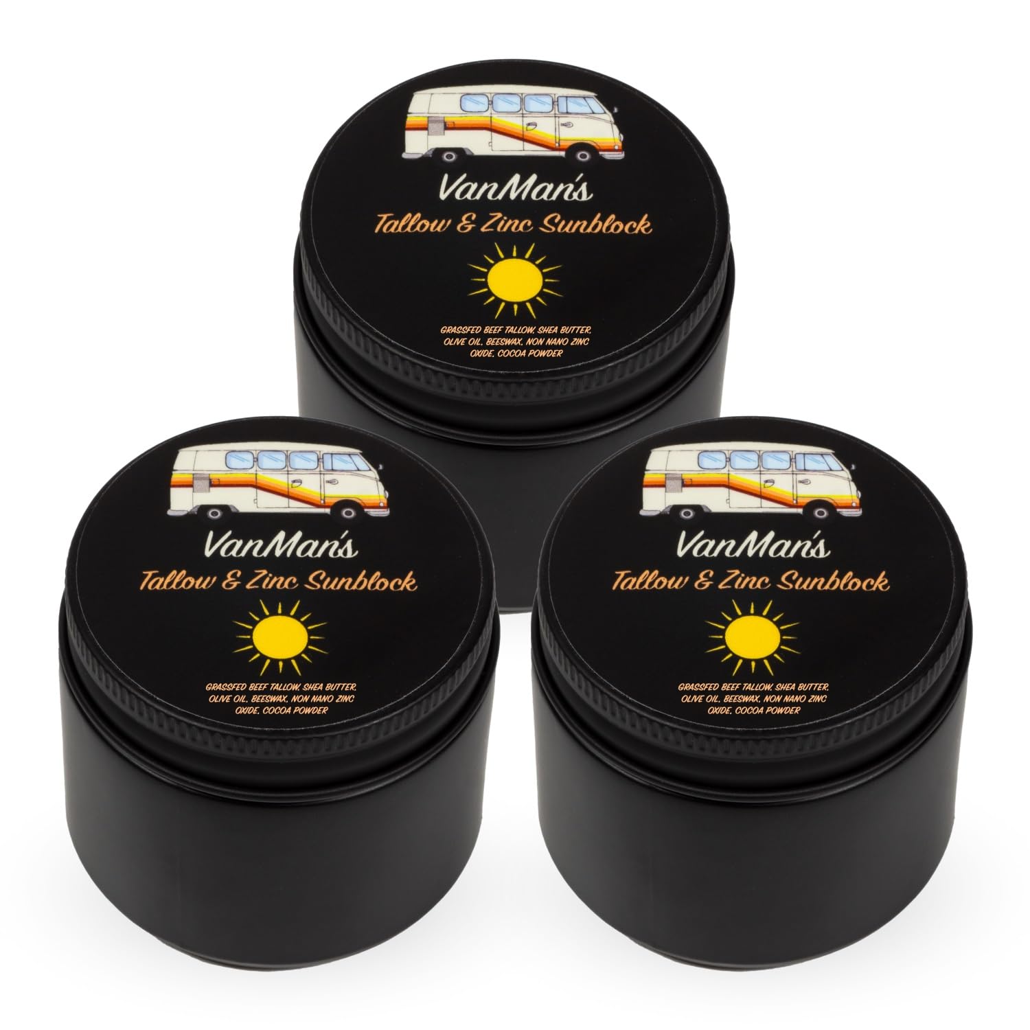 Vanman'S - Zinc And Tallow Sunscreen (3 Pack) - Water Resistant 20 Spf Beef Tallow Sunscreen With Olive Oil, Beeswax - Mineral S
